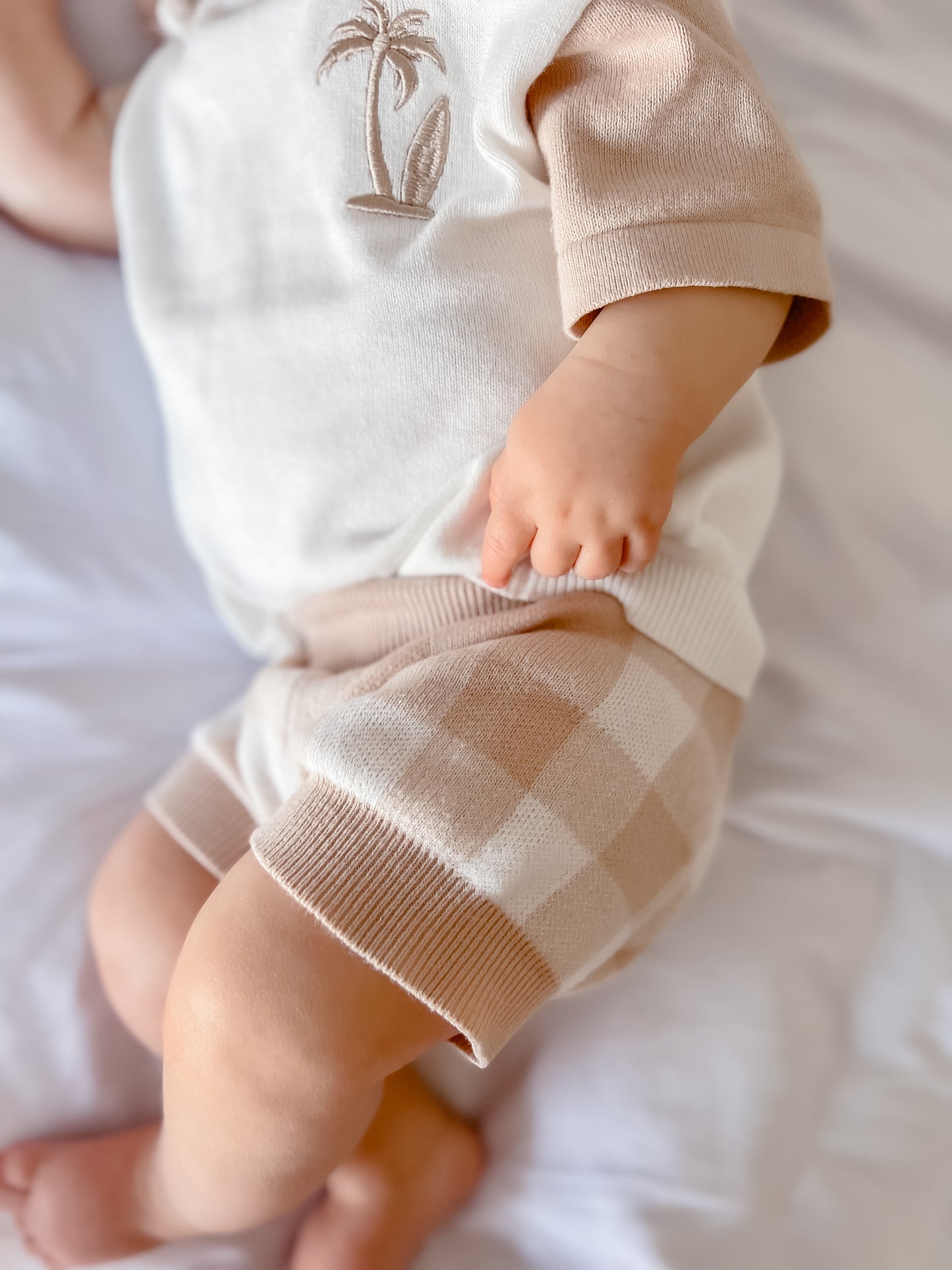 Gingham Knit Shorts - Oatmeal