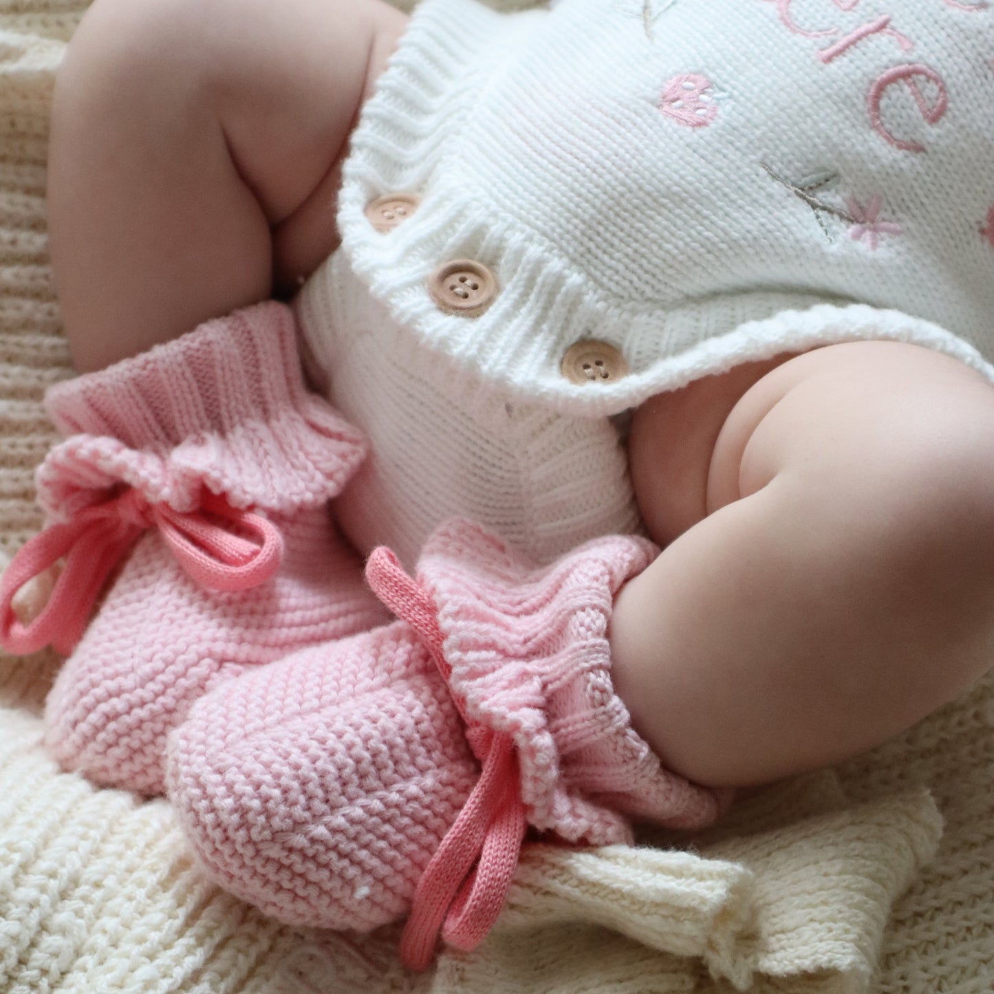 Knit Booties - Strawberry + Tulip ties