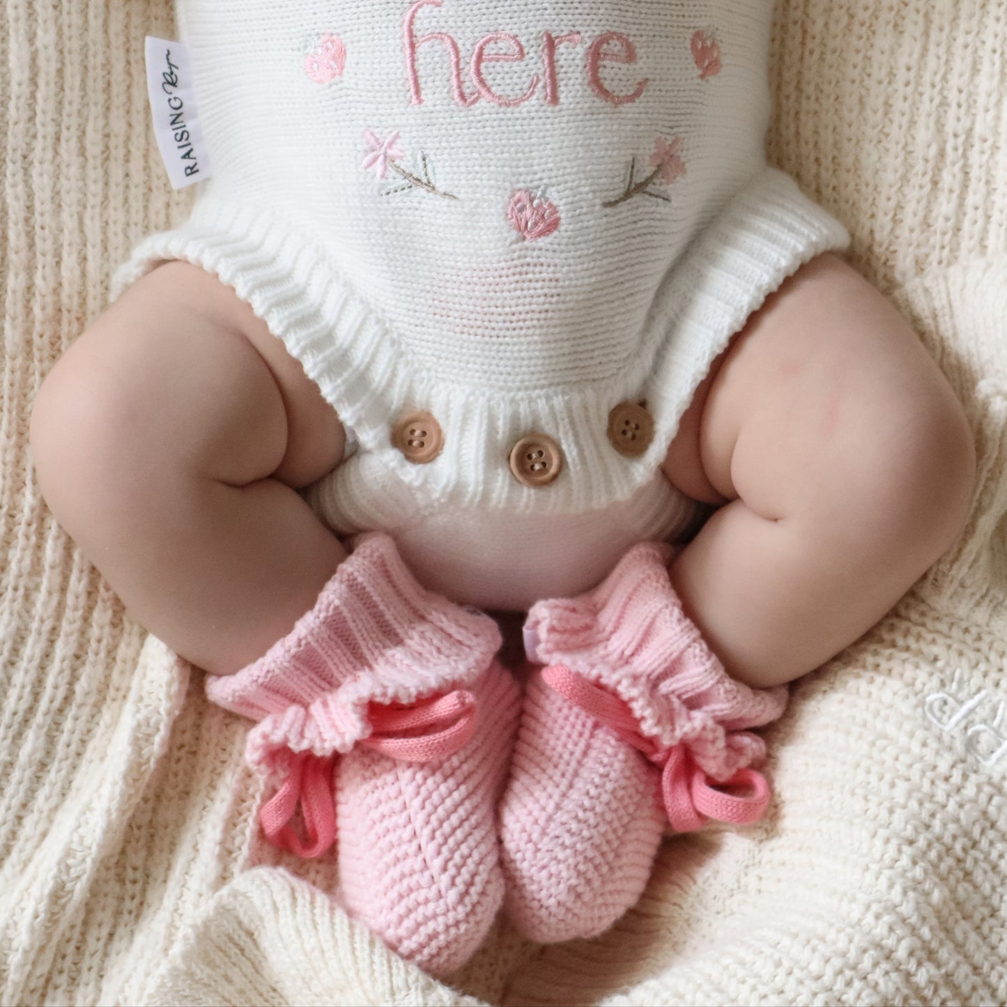 Knit Booties - Strawberry + Tulip ties