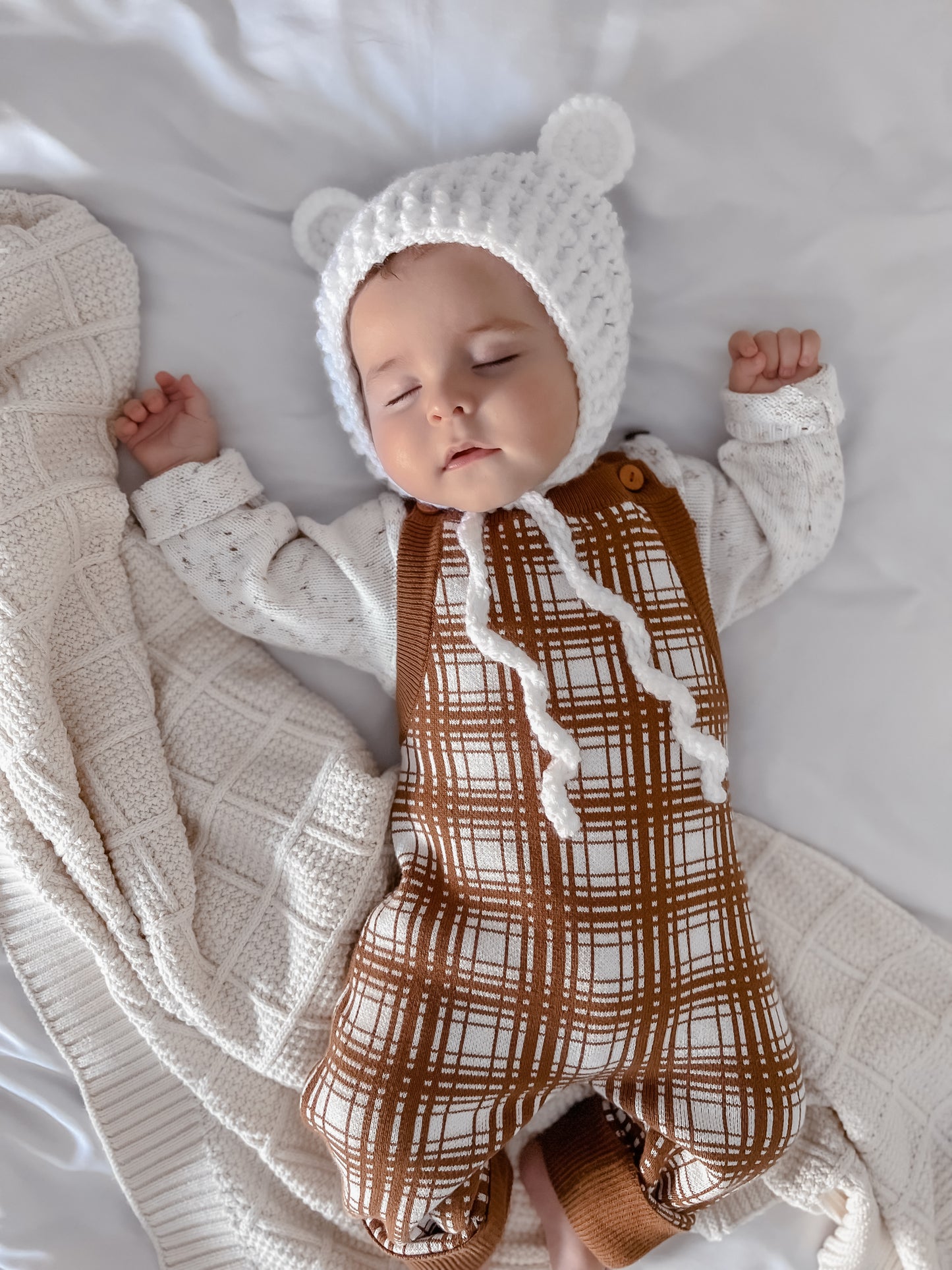 Cocoa Plaid Knit Overalls