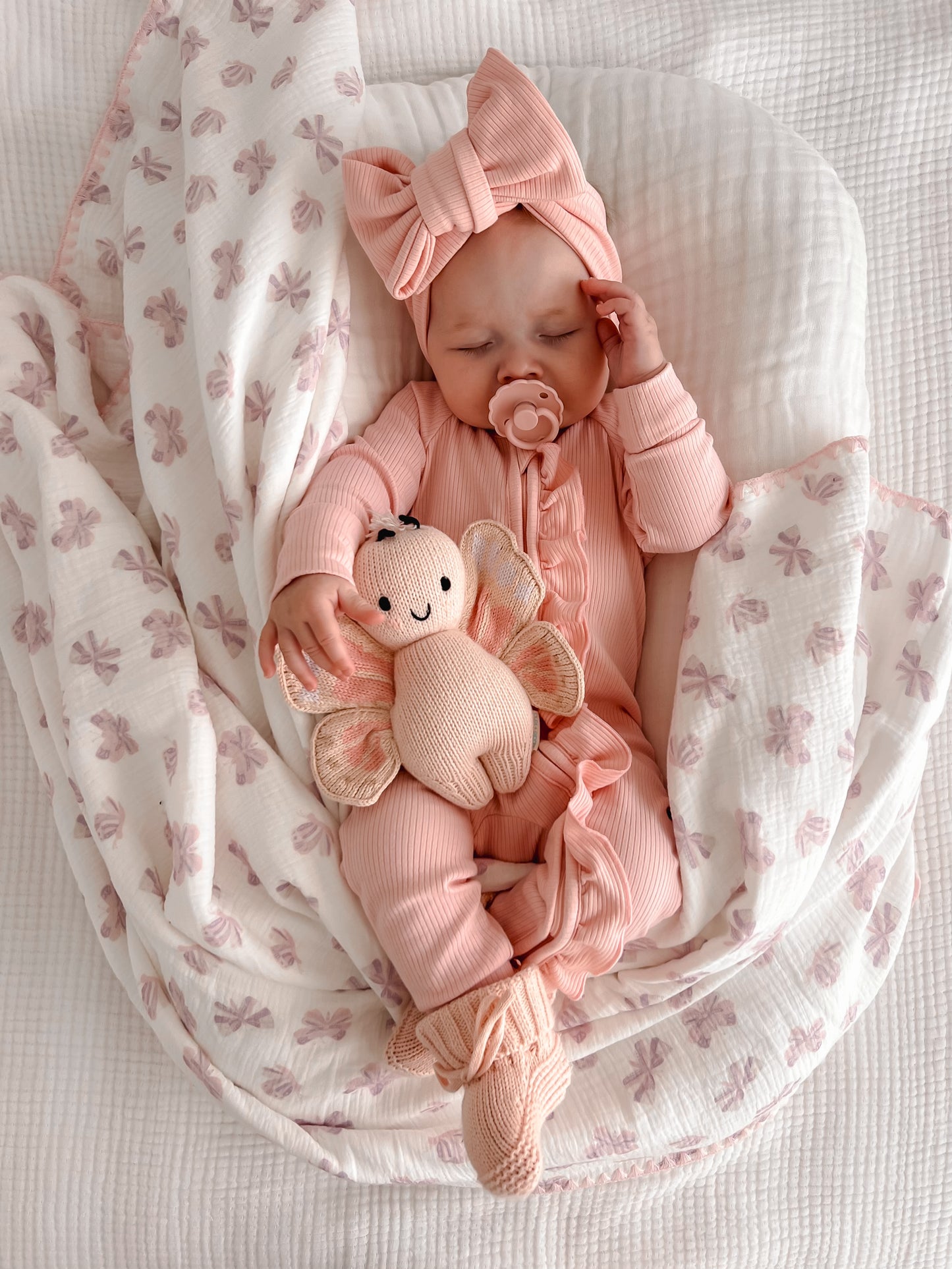 Frill Zip Romper - Baby Pink Ribbed