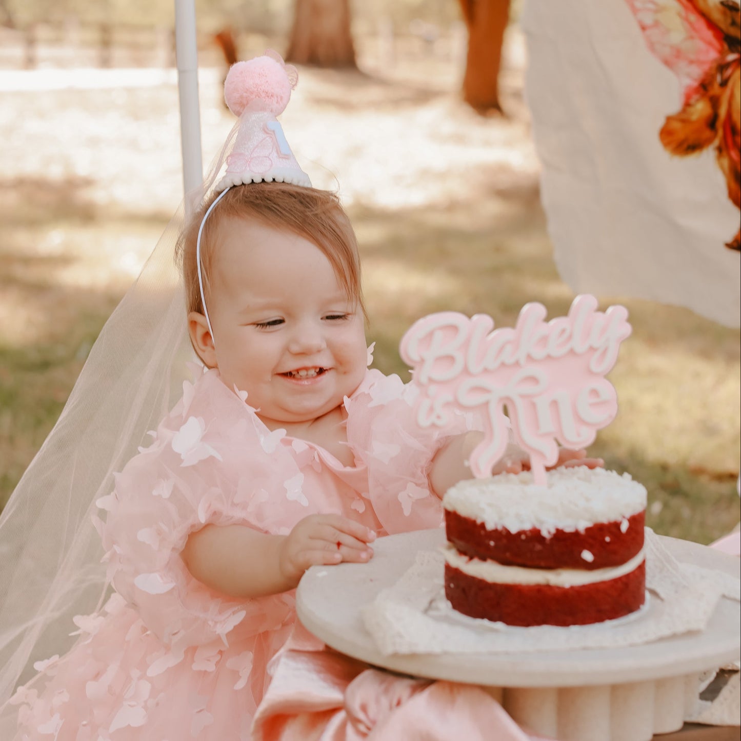 FIRST BIRTHDAY CAKE TOPPER | Bow | Personalised | Acrylic