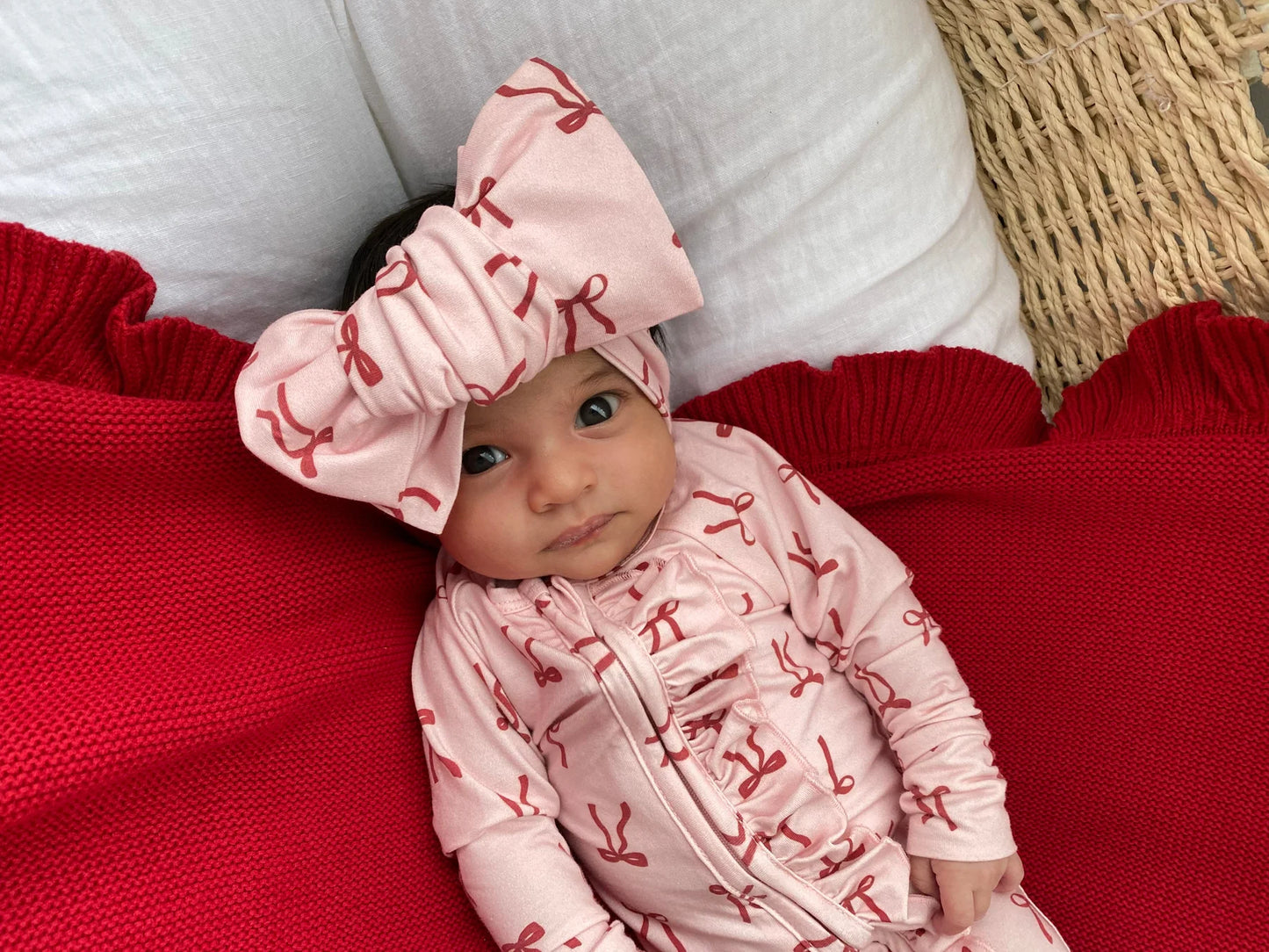 Frill Zip Romper - Red Bows