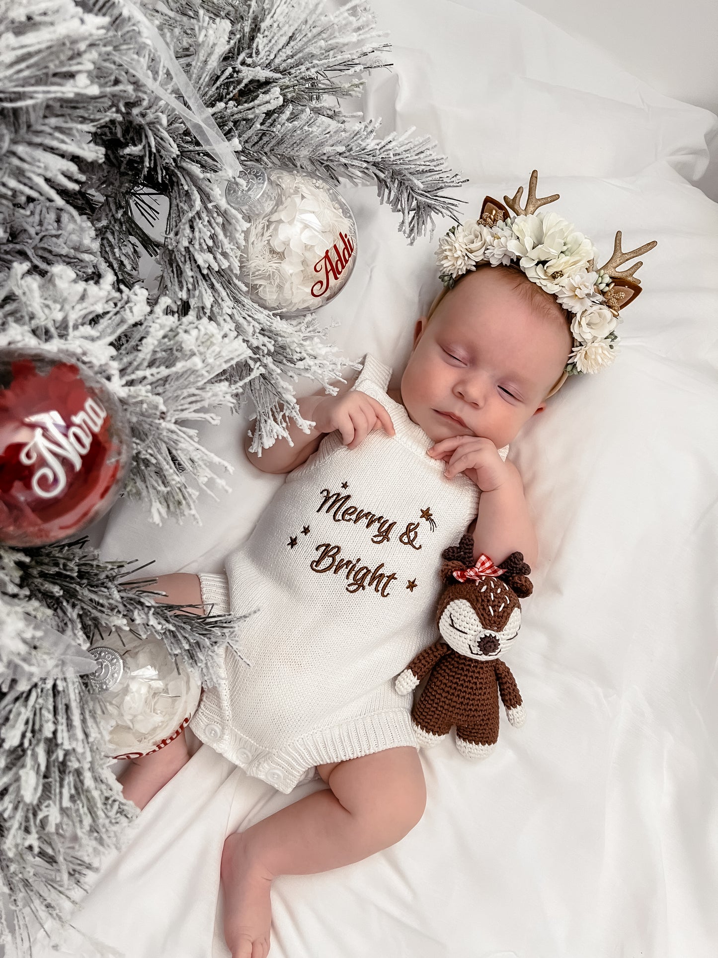 Merry & Bright Knit Romper - Marshmallow - Singlet Sleeve
