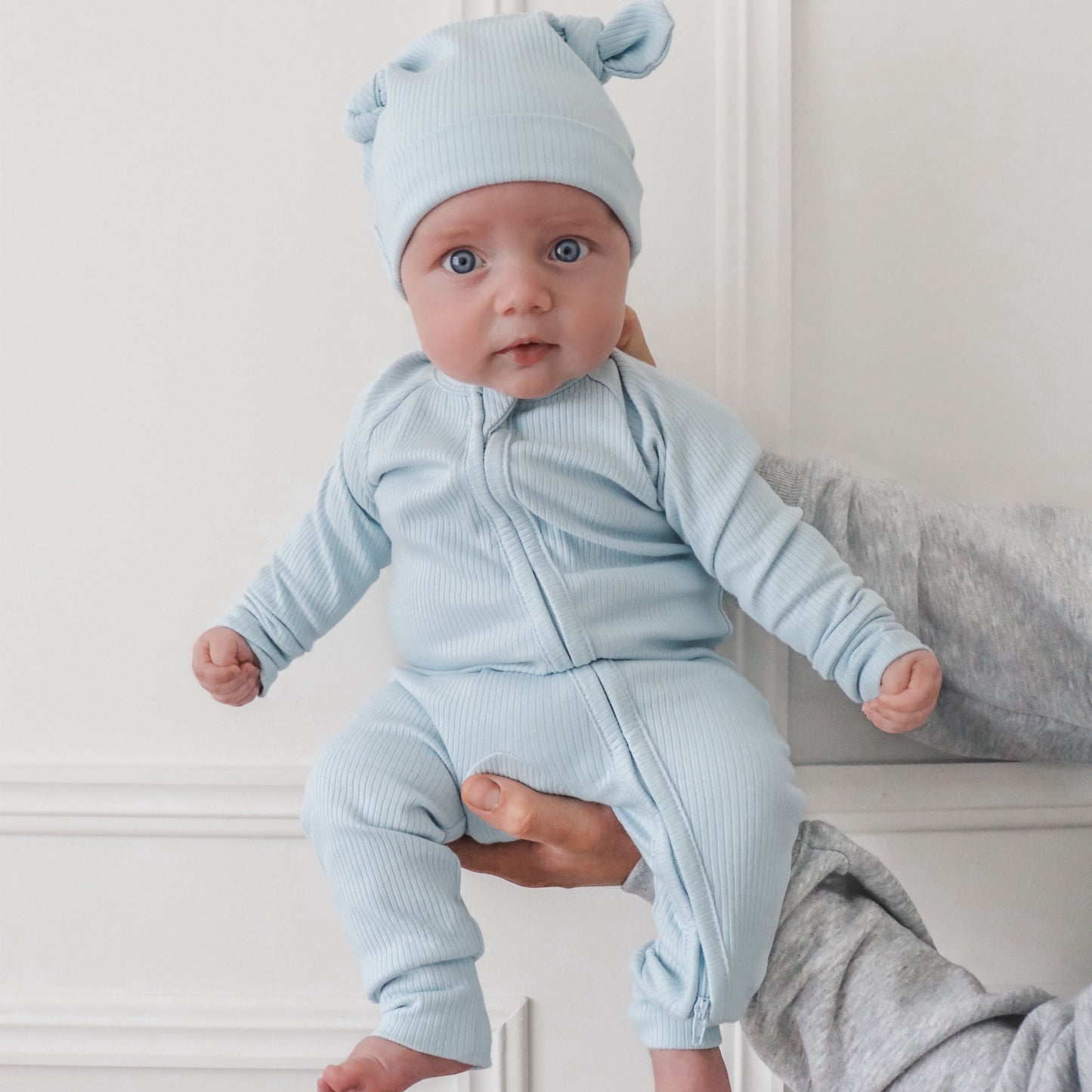 Zip Romper - Blue Ribbed