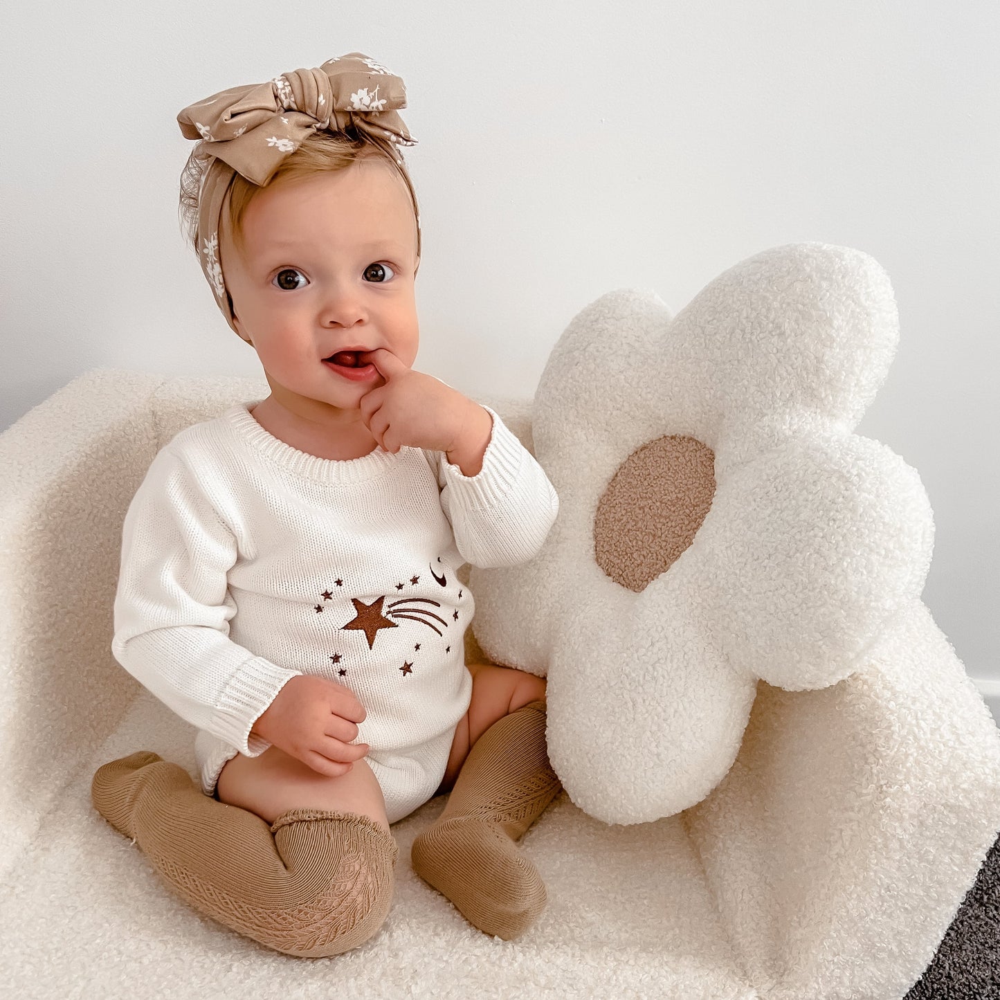 Shooting Star Knit Romper - Cocoa Embriodery