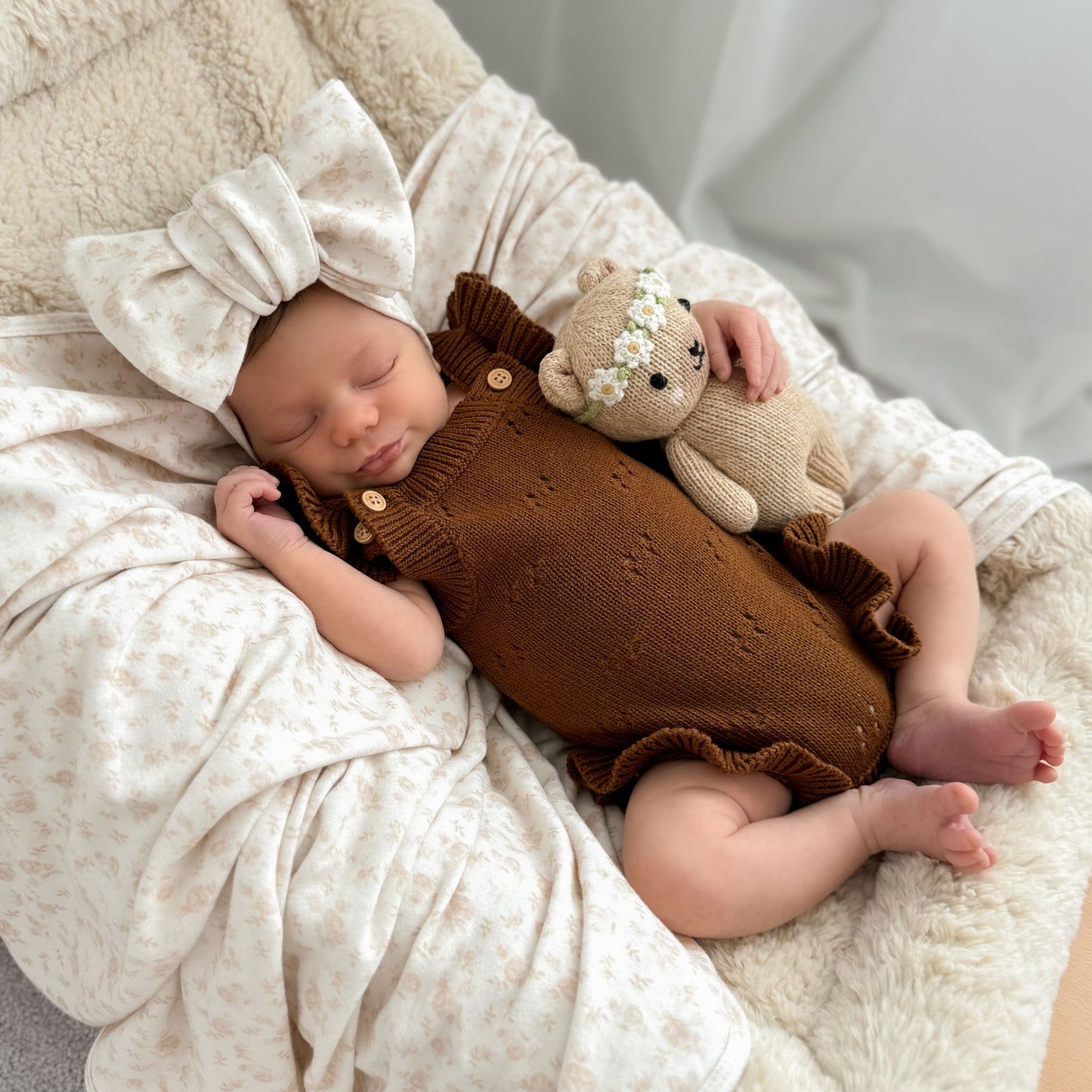 Pointelle Flutter Romper - Chocolate