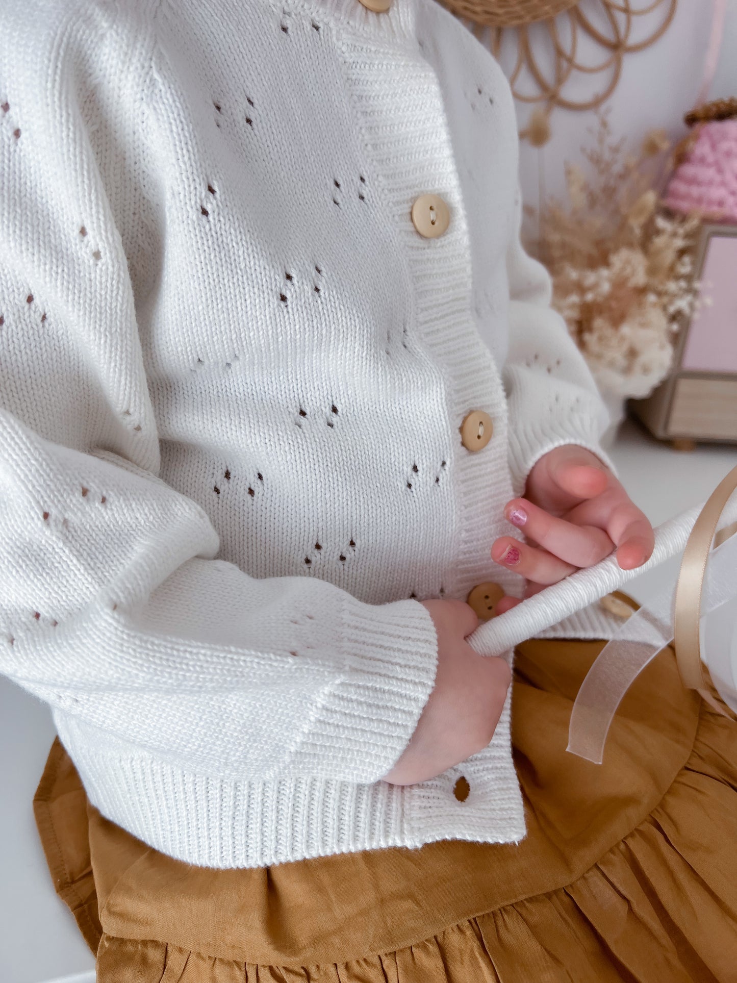 White Pointelle Knit Cardigan