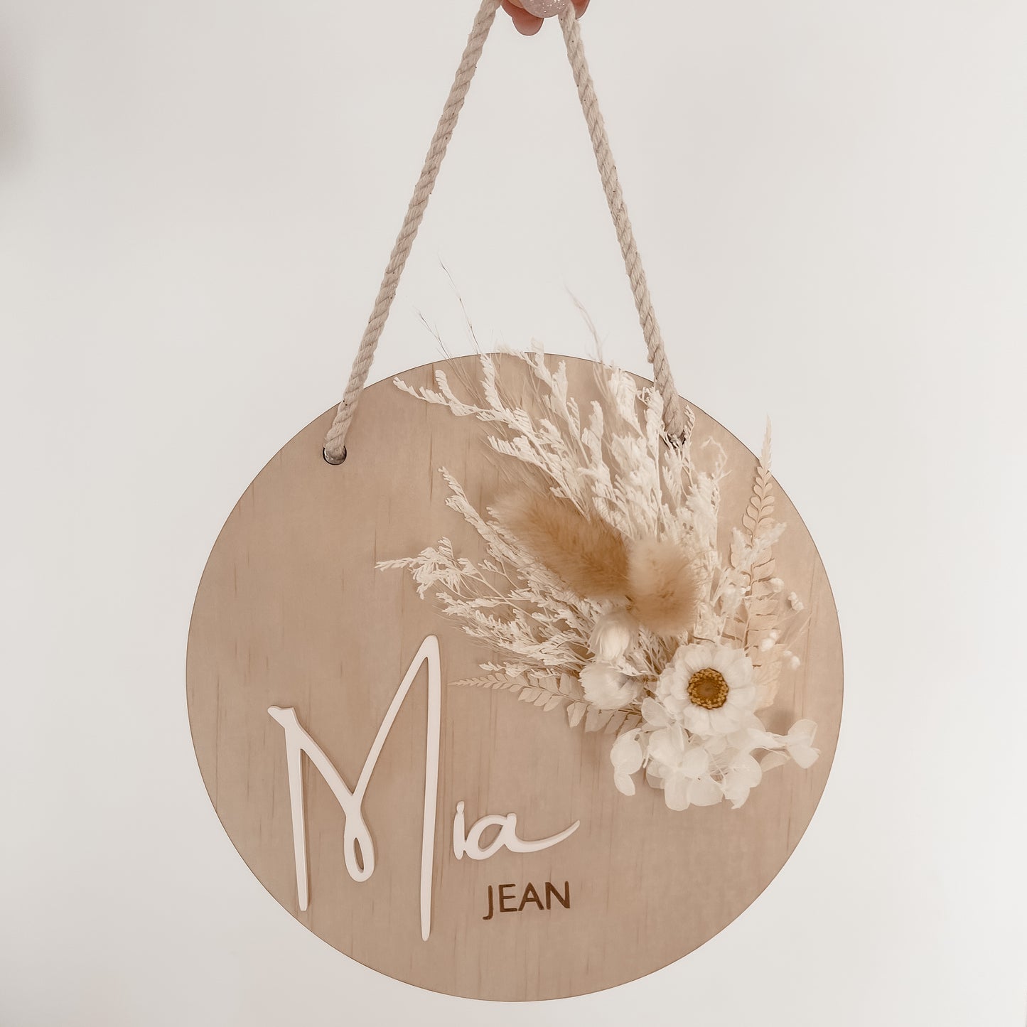 Wooden Name Hanging Plaque w/ mini Dried Flowers