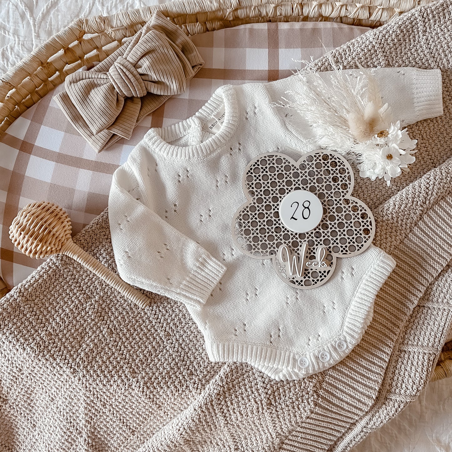 Wooden Rattan Look Blossom Re-useable Milestone Disc