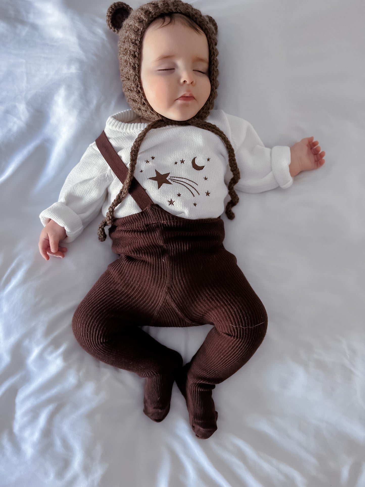 Shooting Star Knit Romper - Espresso Embroidery