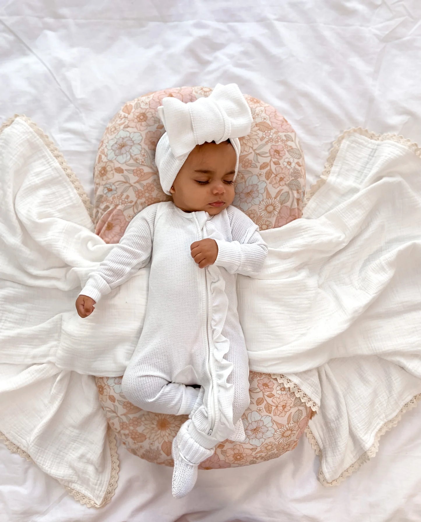 Muslin Crinkle Organic Lace Blanket - Milk