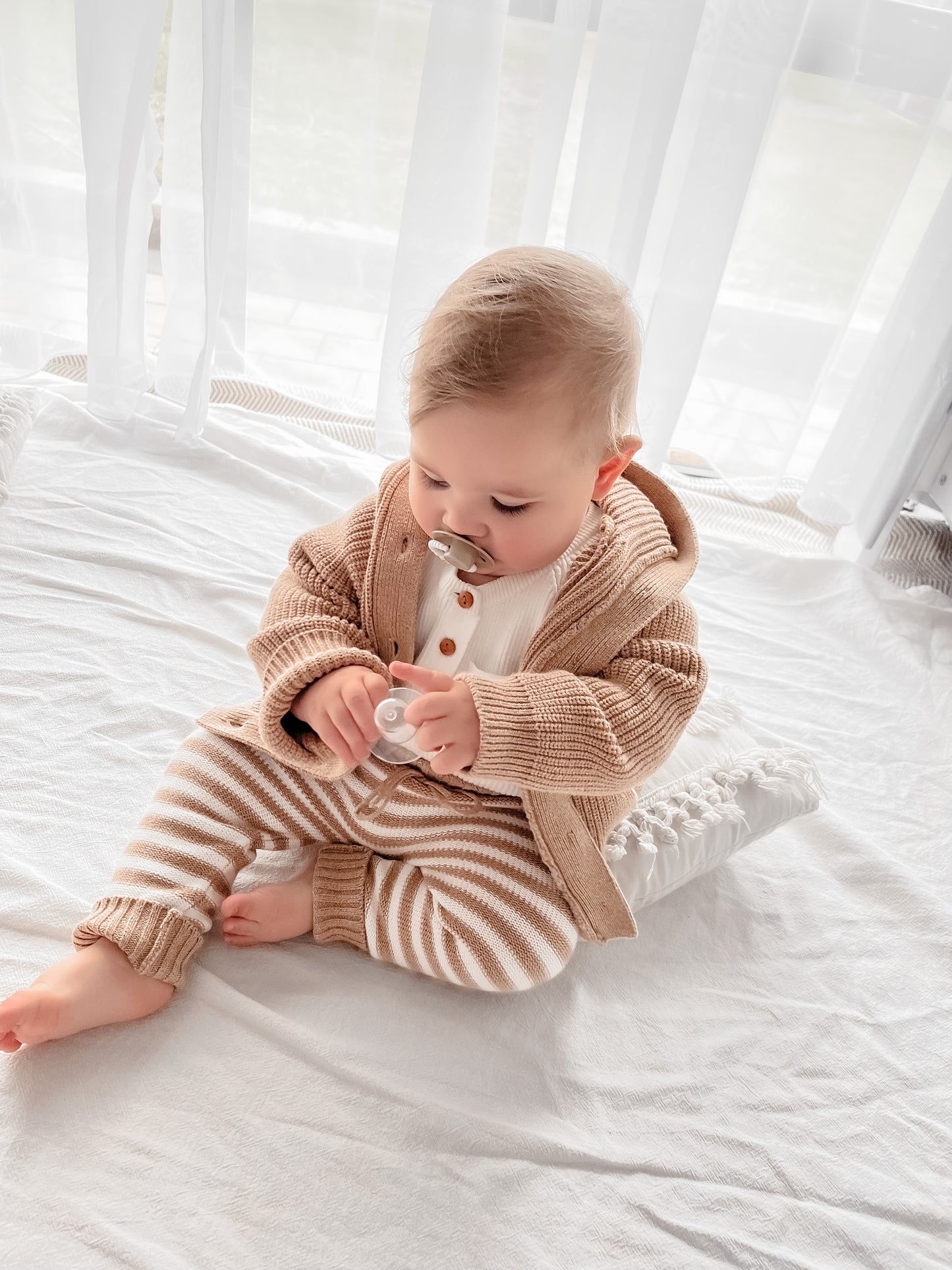Toffee Marle Hooded Knit Cardigan