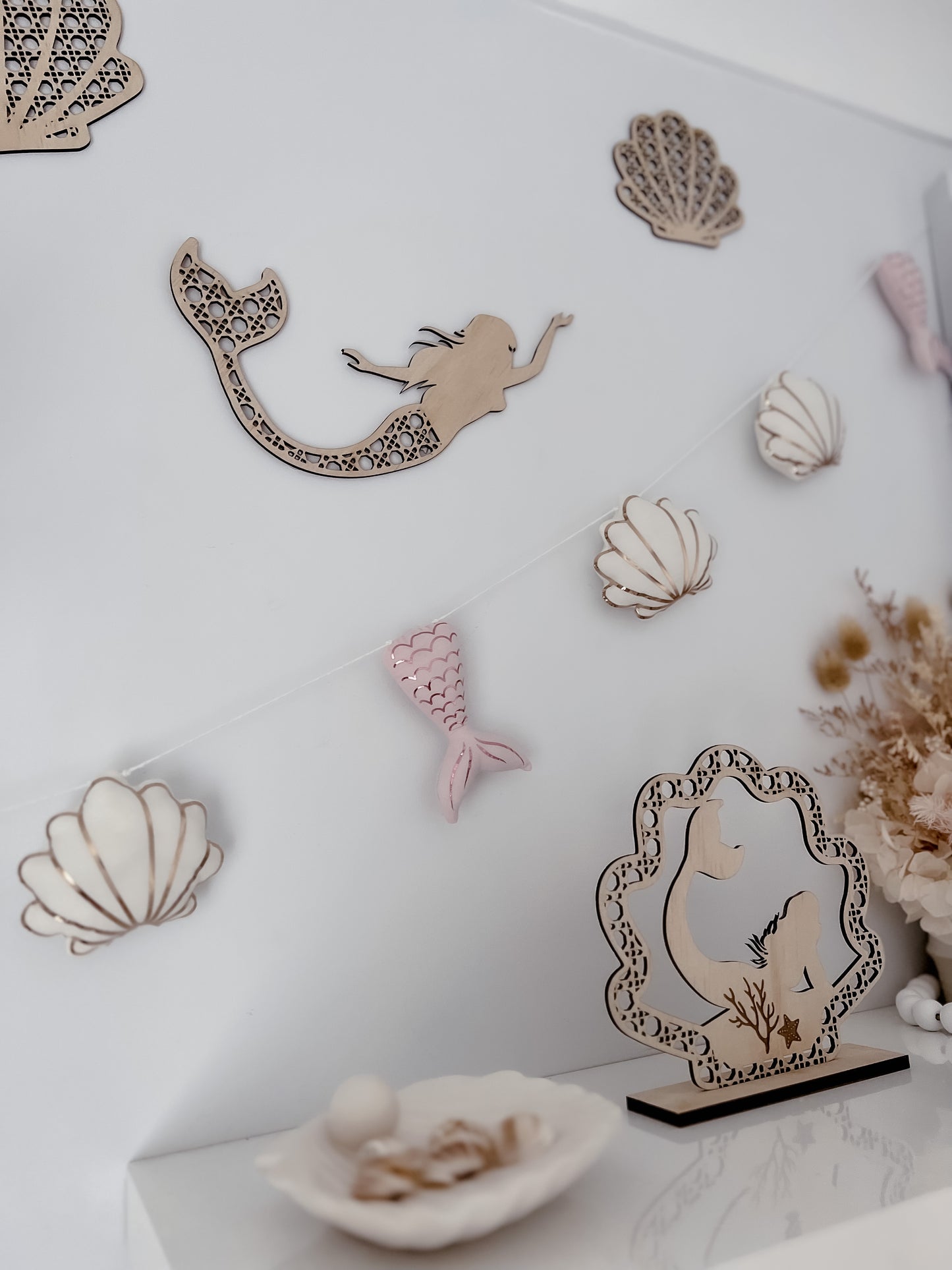 Wooden Rattan Look Wall Decors - Mermaids
