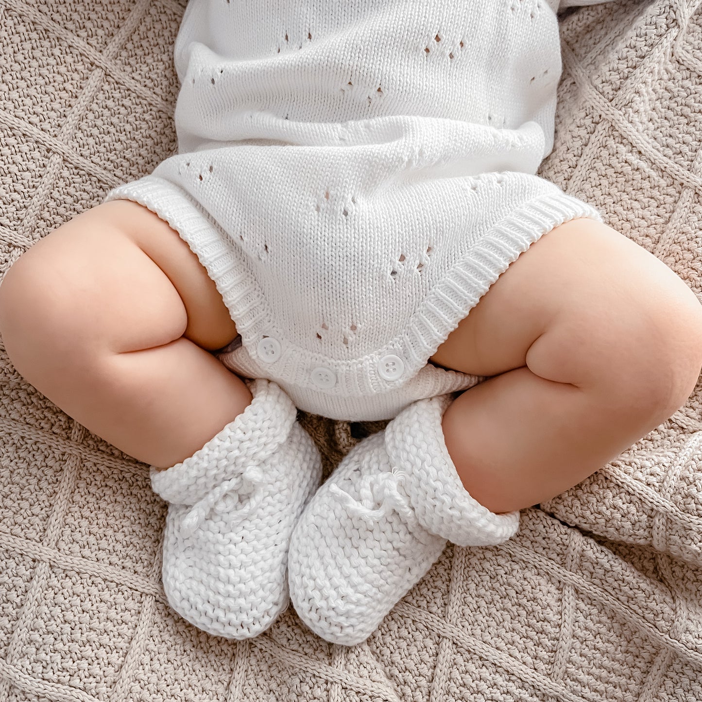 Handmade Knit Booties - White Marshmallow