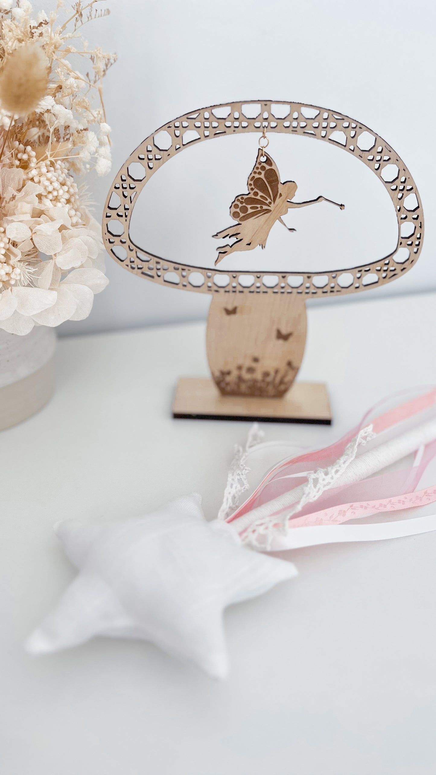 Wooden Rattan Look Fairy in Toadstool