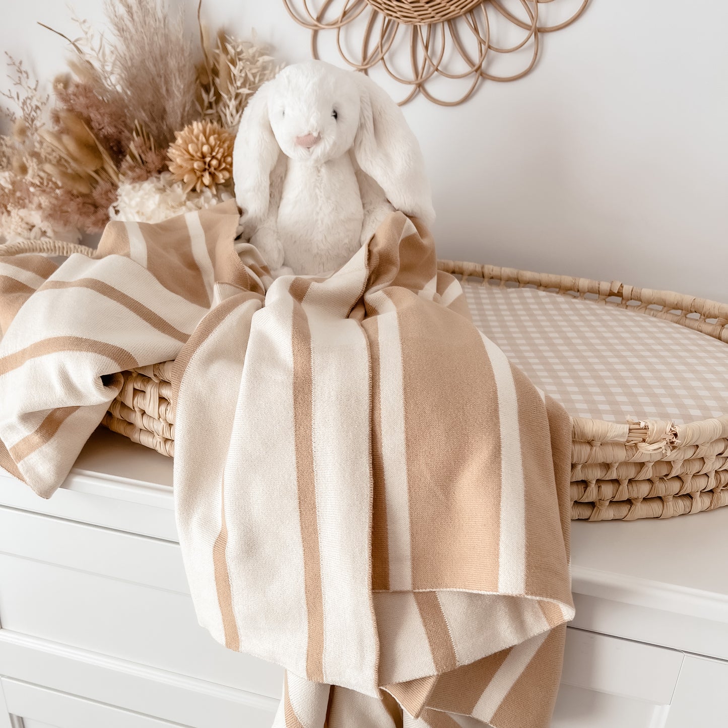 Toffee Stripe Organic Knitted Blanket