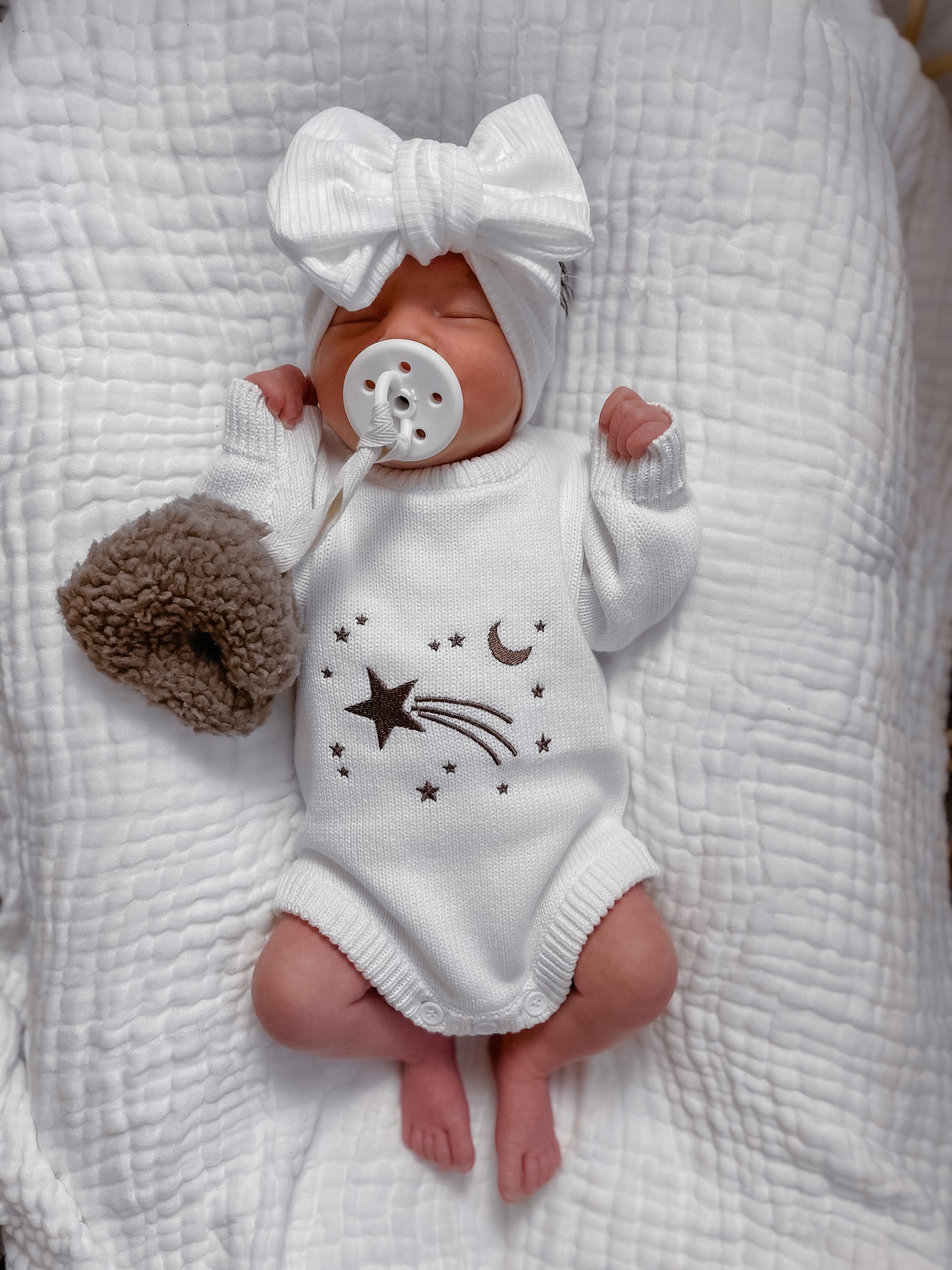 Shooting Star Knit Romper - Espresso Embroidery