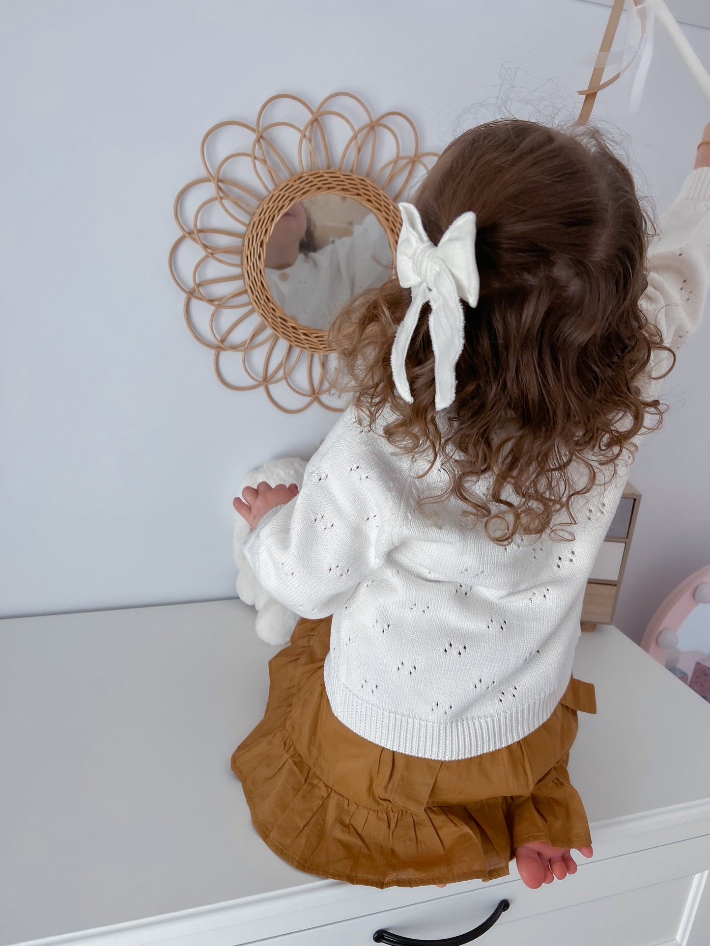 White Pointelle Knit Cardigan