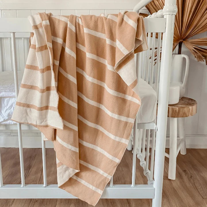 Toffee Stripe Organic Knitted Blanket