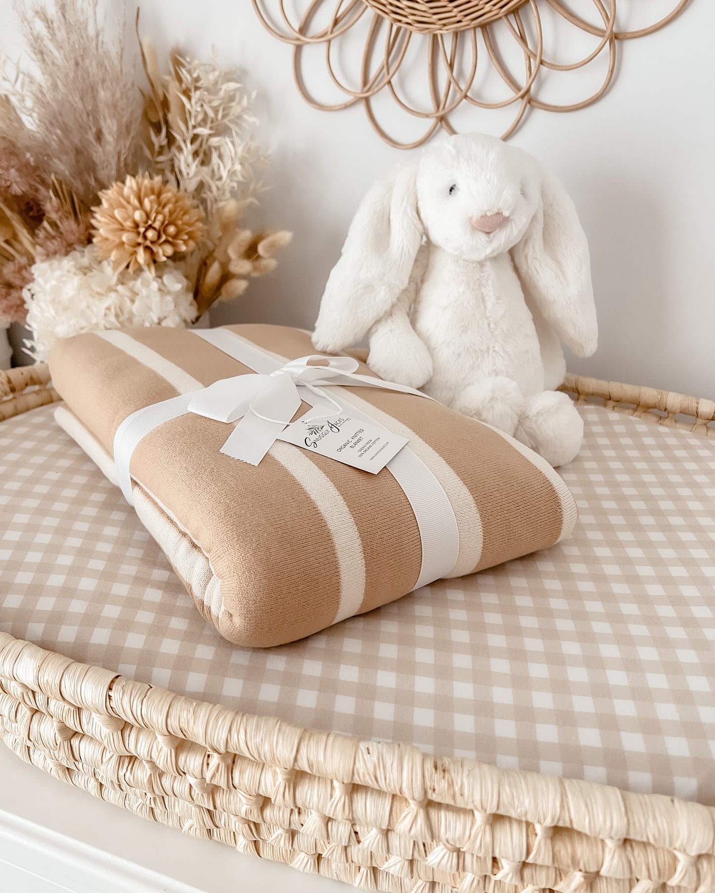 Toffee Stripe Organic Knitted Blanket