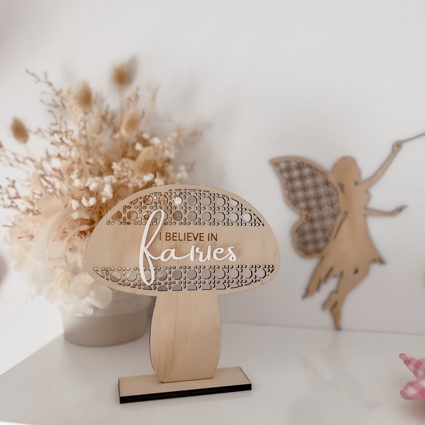 Wooden Rattan Look Fairy Toadstool Sign