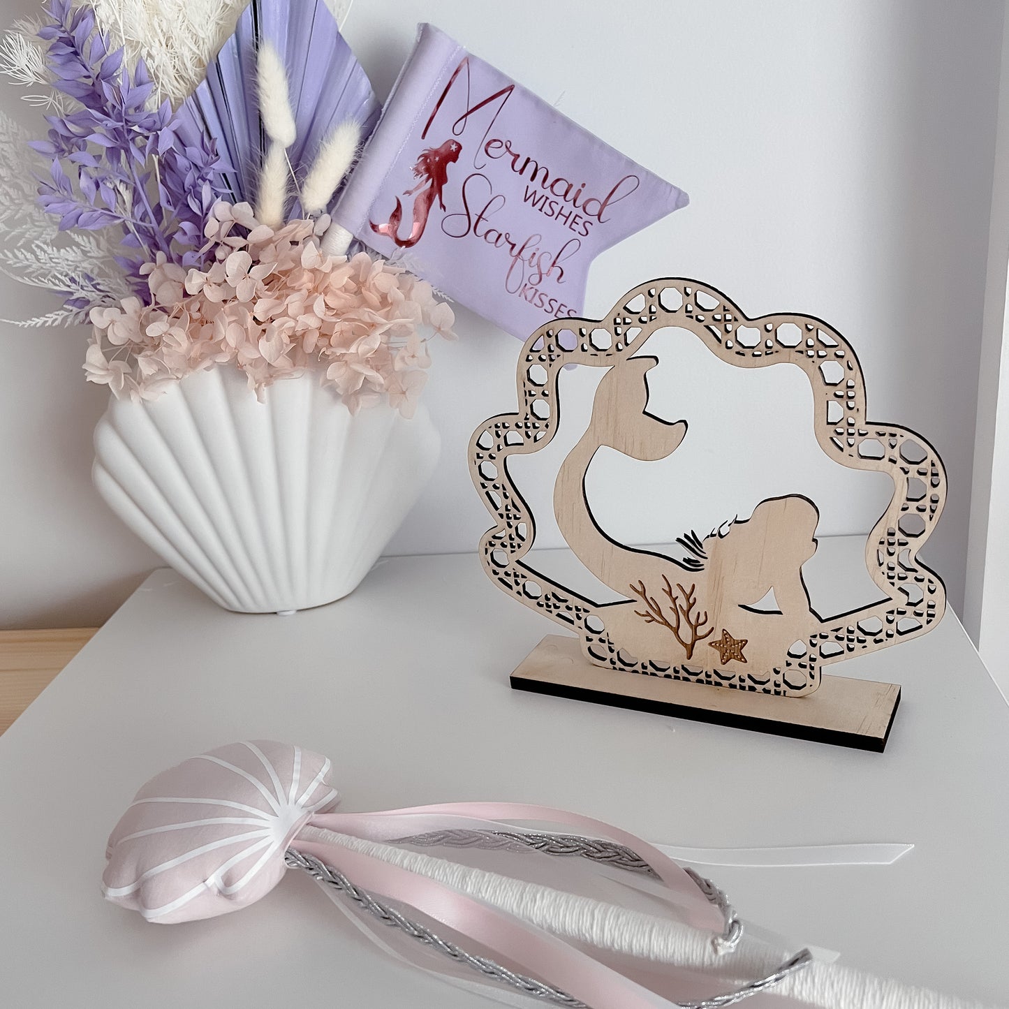 Wooden Rattan Look Mermaid Decors