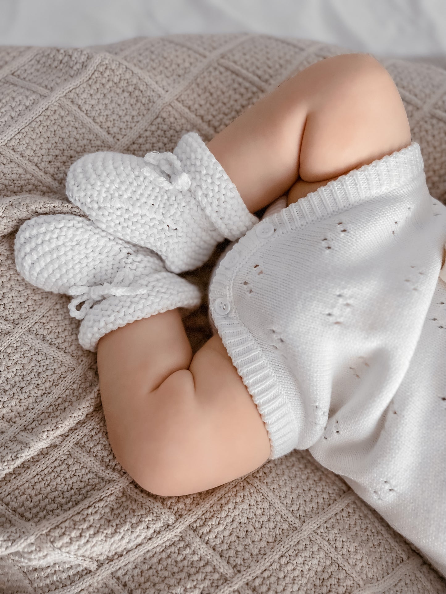 Handmade Knit Booties - White Marshmallow