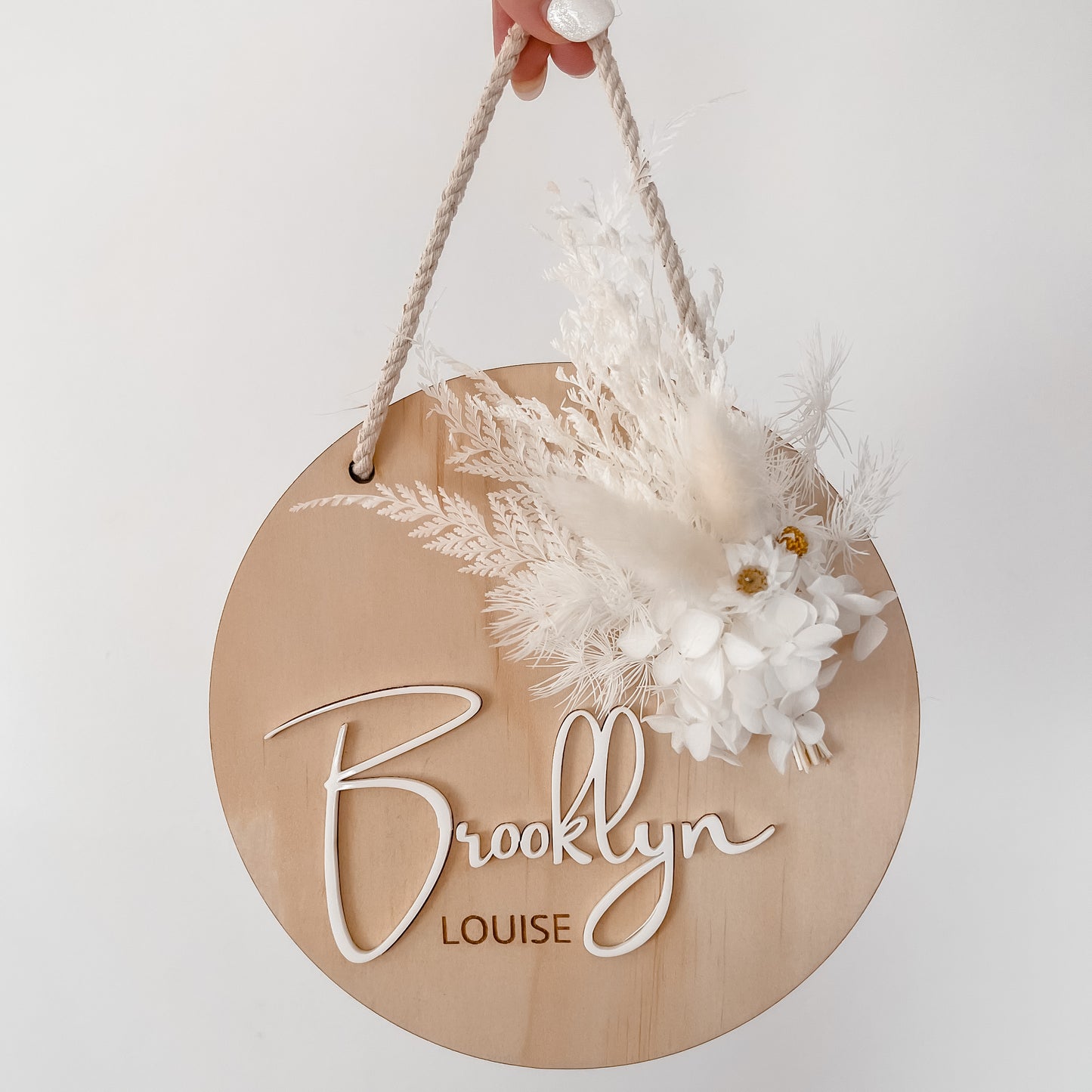 Wooden Name Hanging Plaque w/ mini Dried Flowers