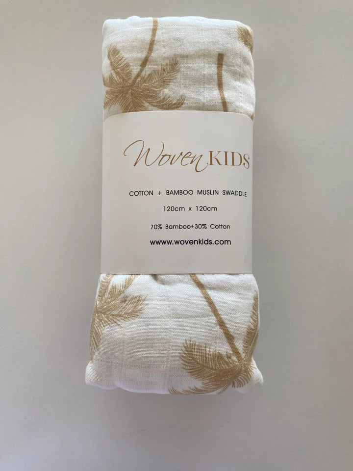 Cotton & Bamboo Swaddle - Tan Palm Tree