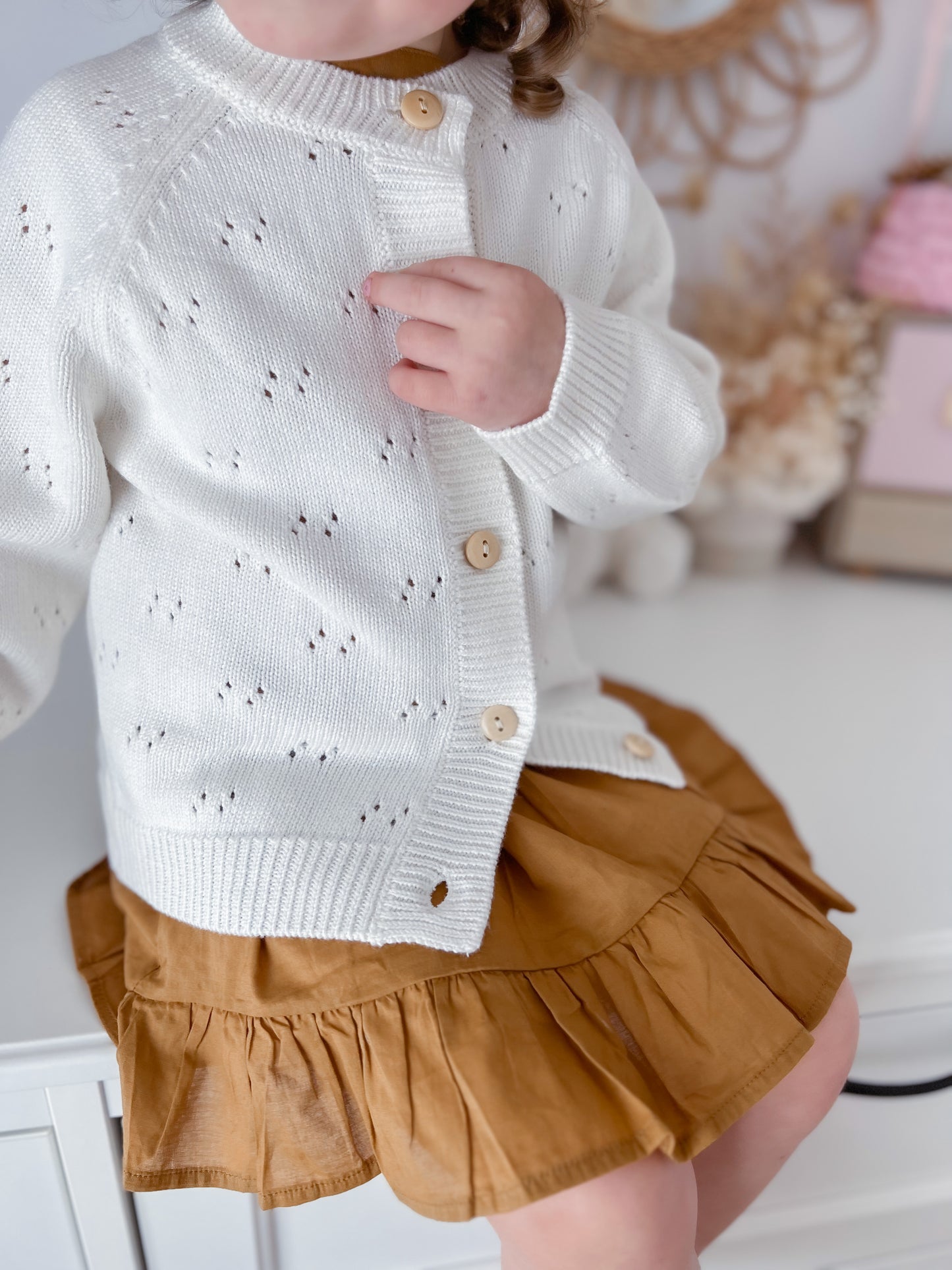 White Pointelle Knit Cardigan