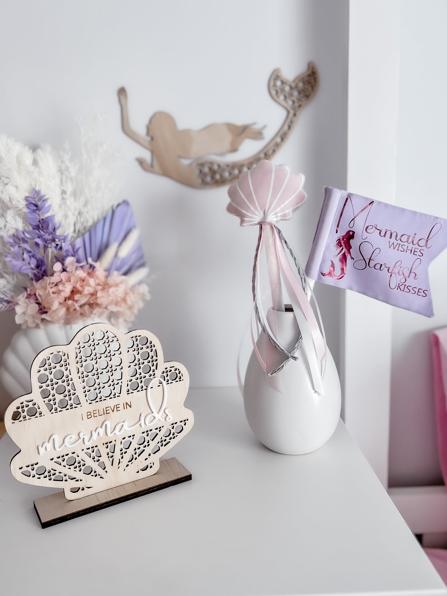Wooden Rattan Look Mermaid Sign