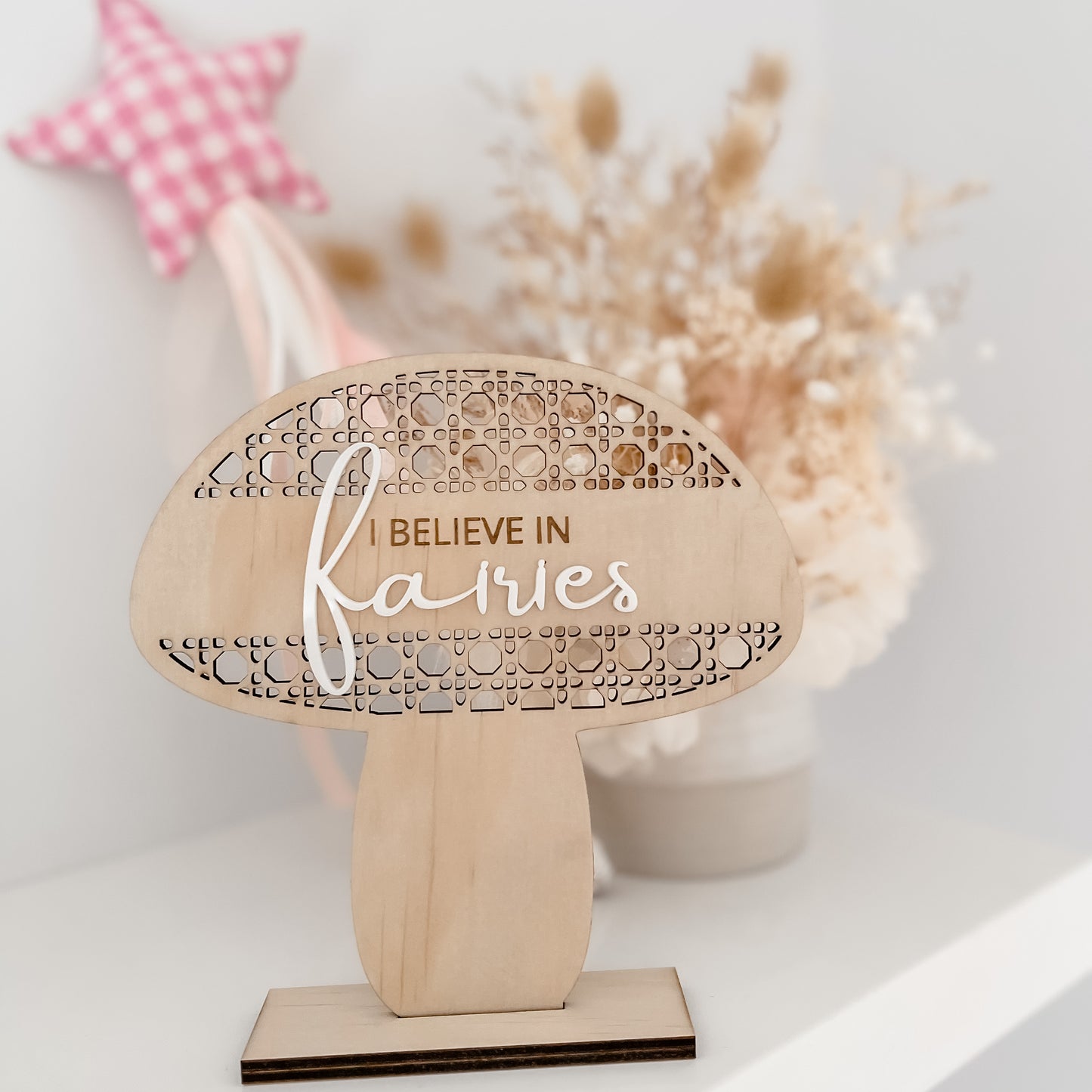 Wooden Rattan Look Fairy Toadstool Sign