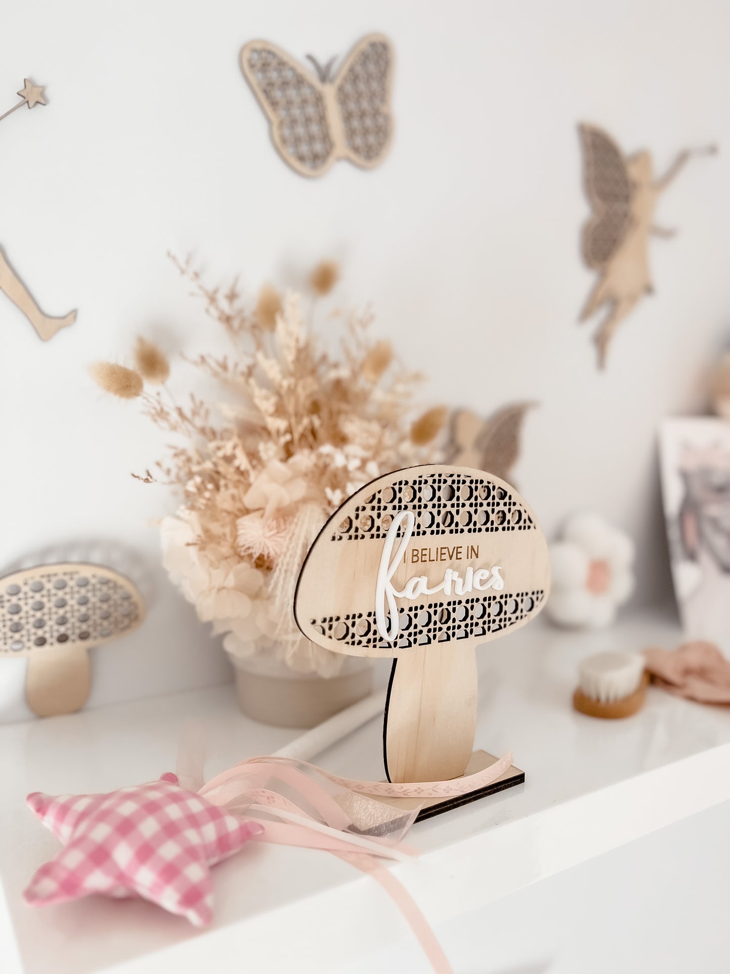 Wooden Rattan Look Fairy Toadstool Sign