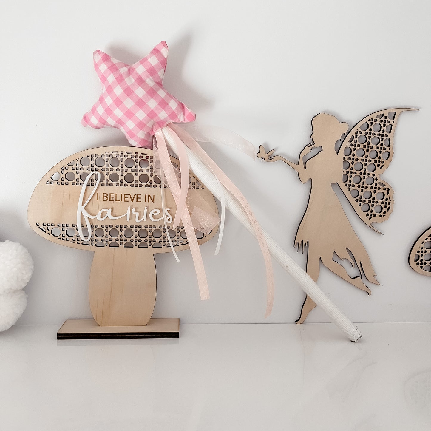 Wooden Rattan Look Fairy Toadstool Sign