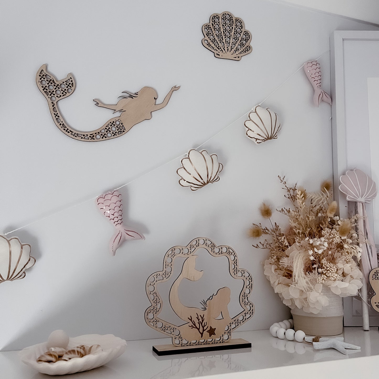 Wooden Rattan Look Wall Decors - Mermaids