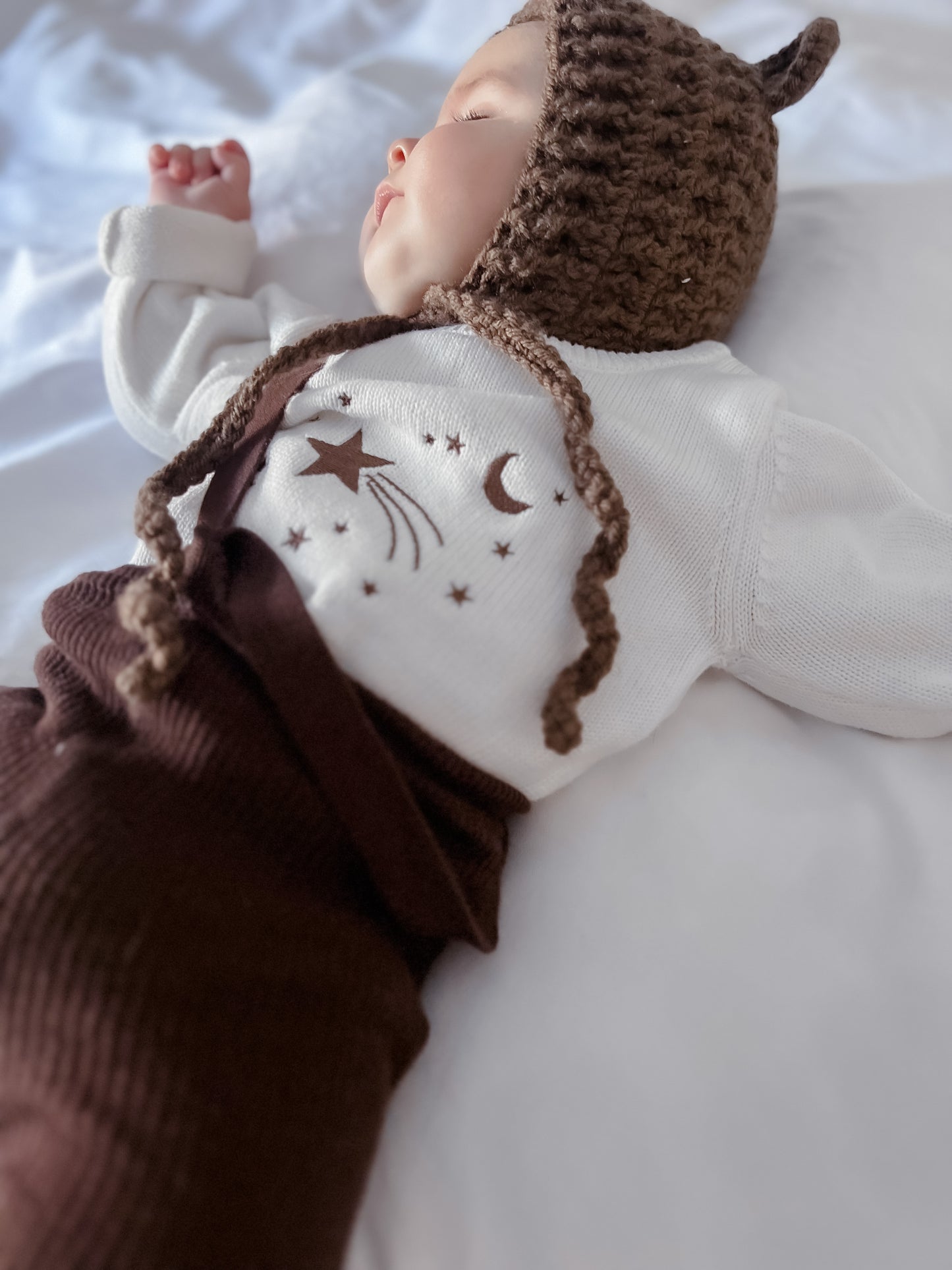Shooting Star Knit Romper - Espresso Embroidery