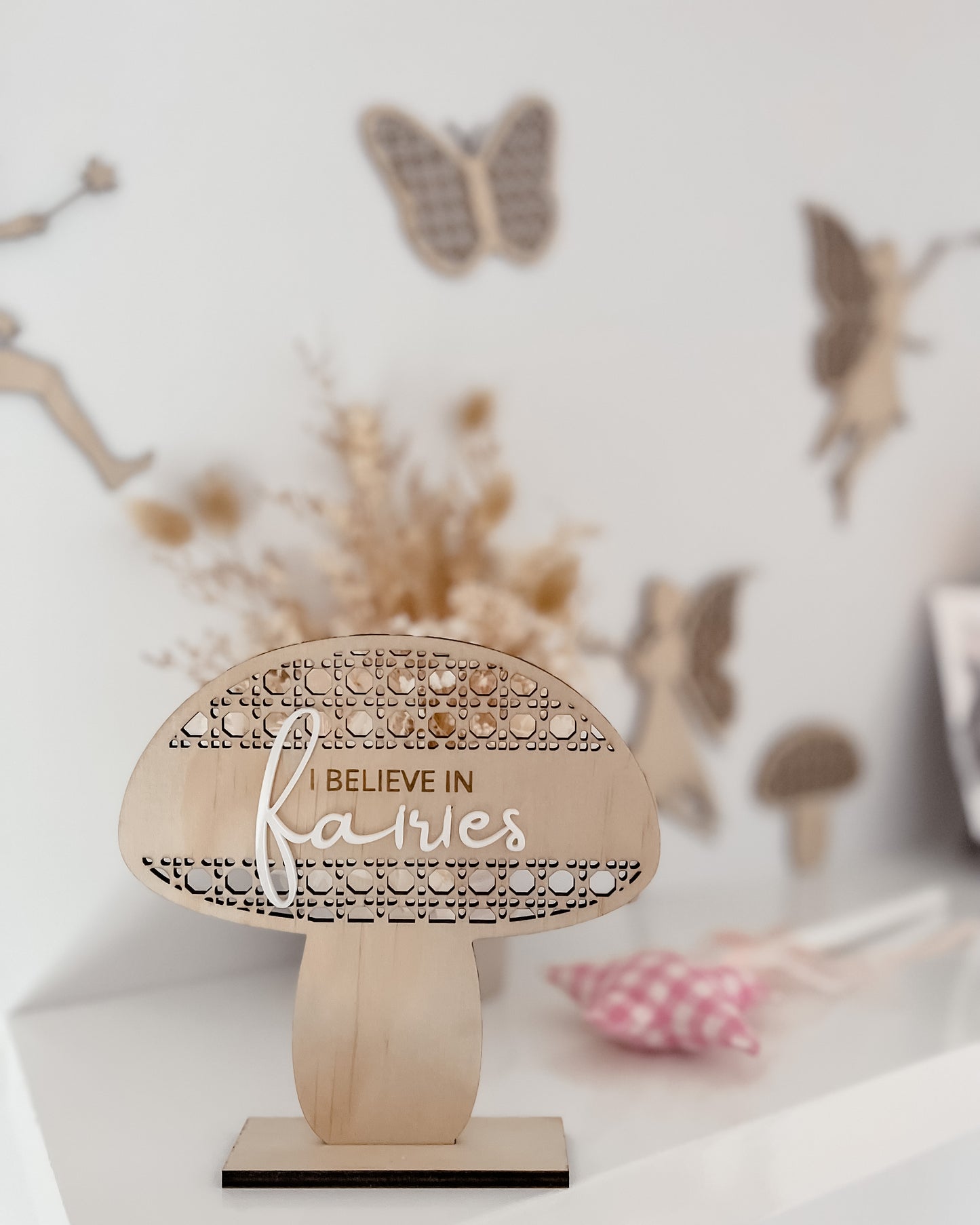 Wooden Rattan Look Fairy Toadstool Sign