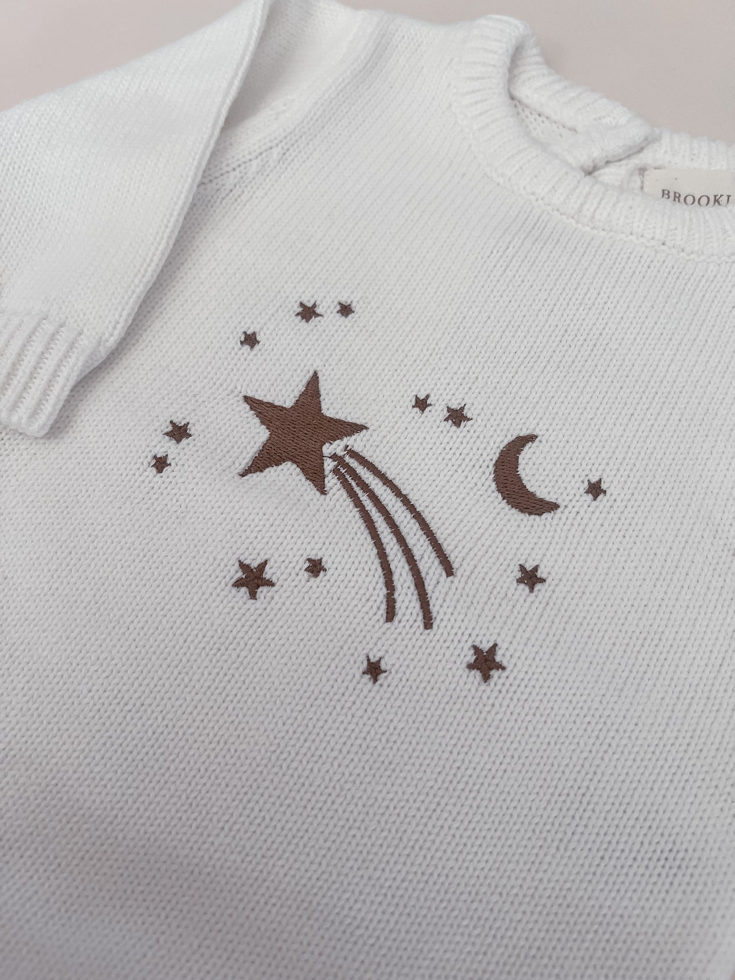 Shooting Star Knit Romper - Espresso Embroidery