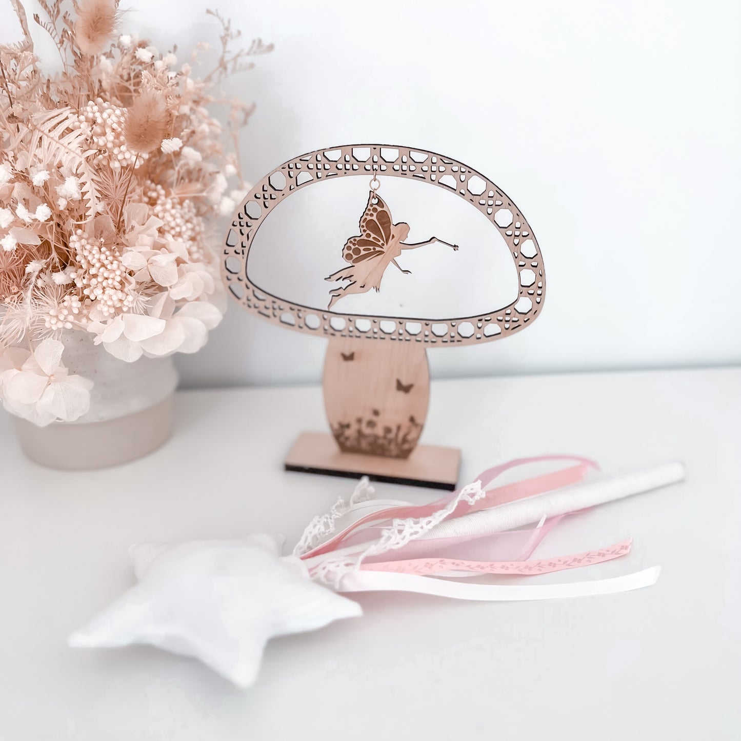 Wooden Rattan Look Fairy in Toadstool