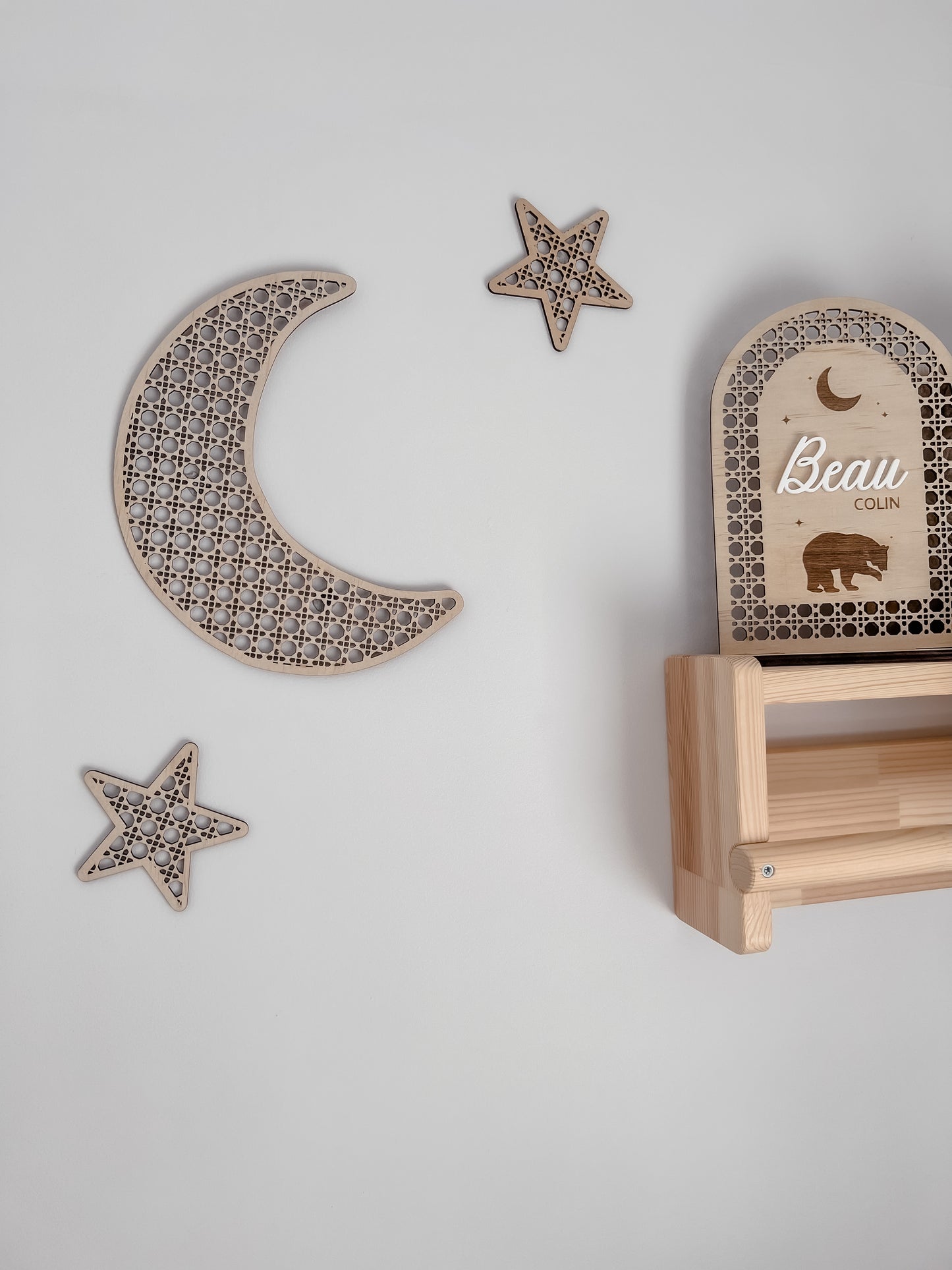 Wooden Rattan Look Wall Decors - Moon & Stars