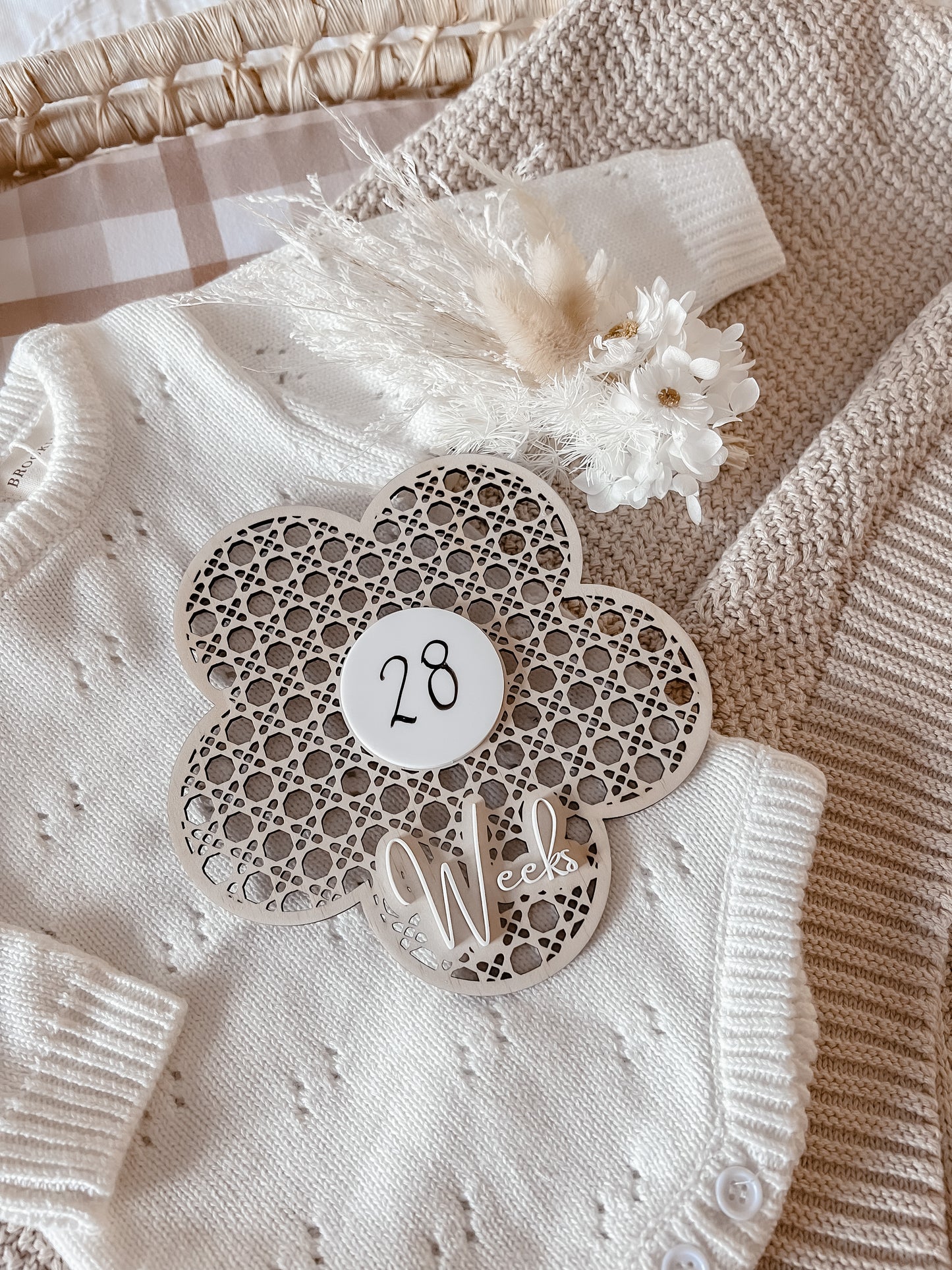 Wooden Rattan Look Blossom Re-useable Milestone Disc