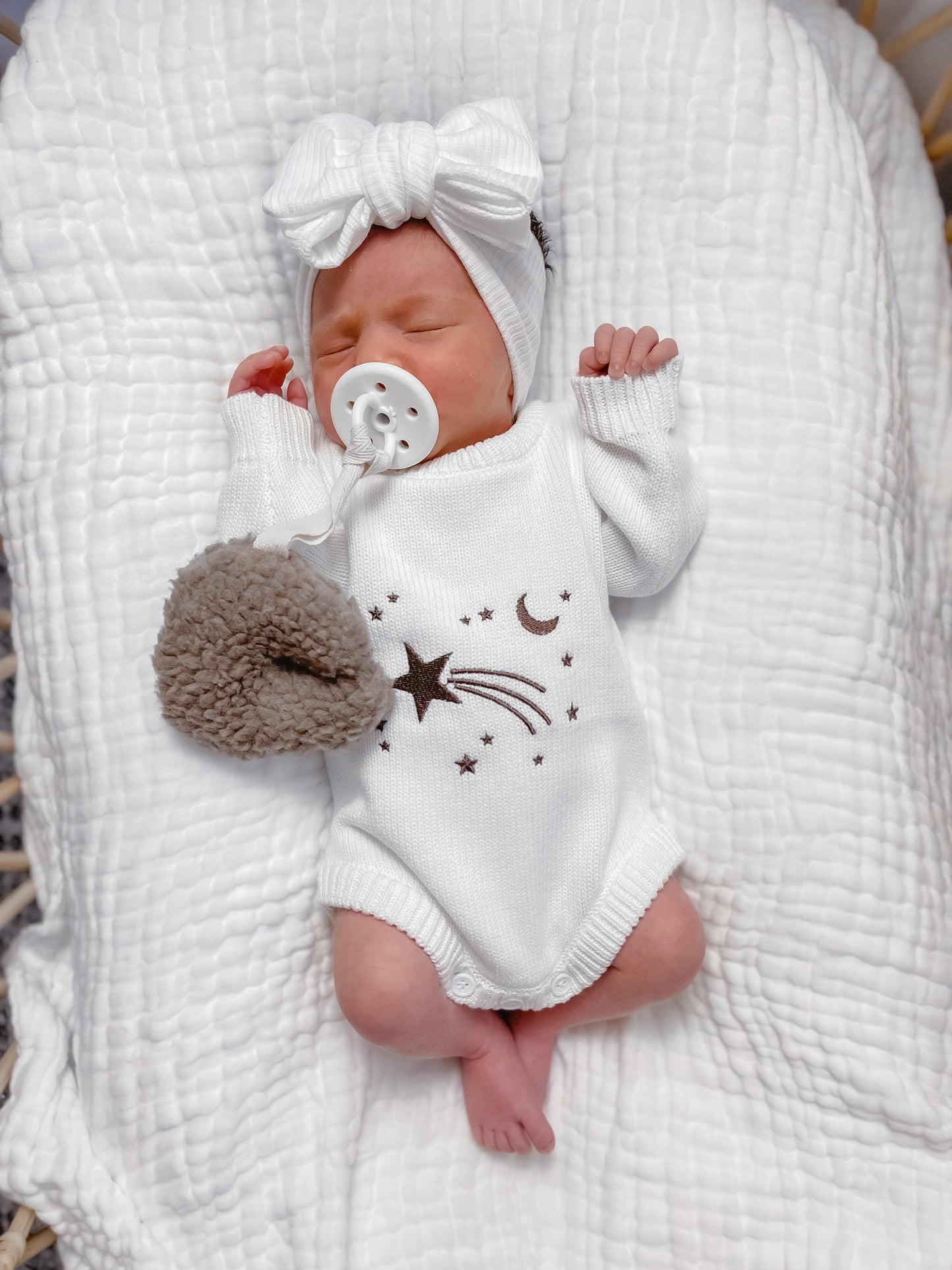 Shooting Star Knit Romper - Espresso Embroidery