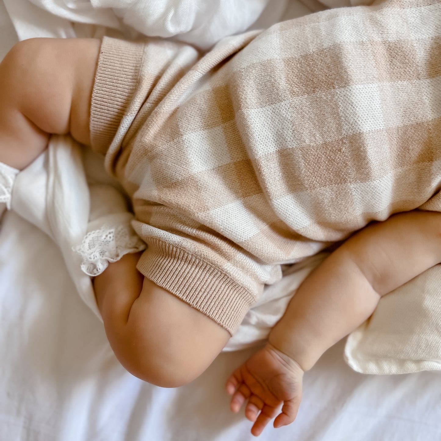Knit Gingham Overalls - Oatmeal