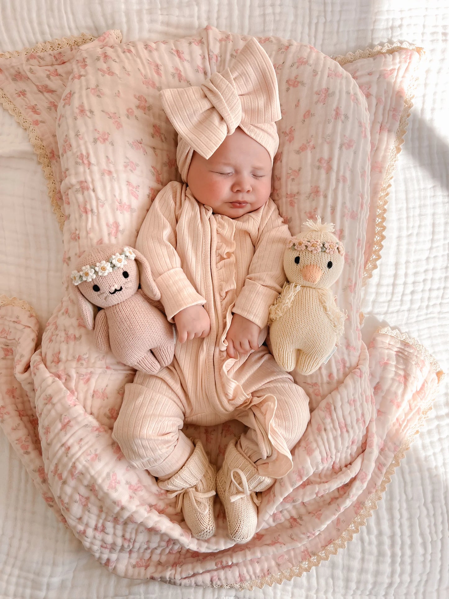 Oversized Topknot - Cream Rib Pointelle