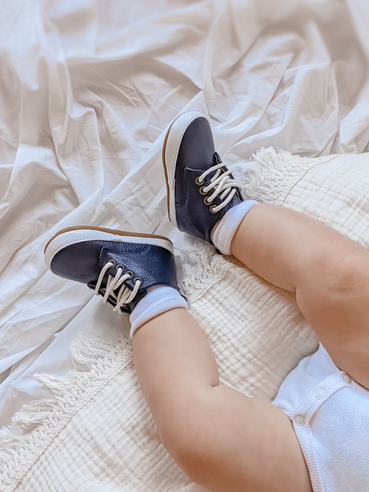 Navy Leather Lace Up Joggers
