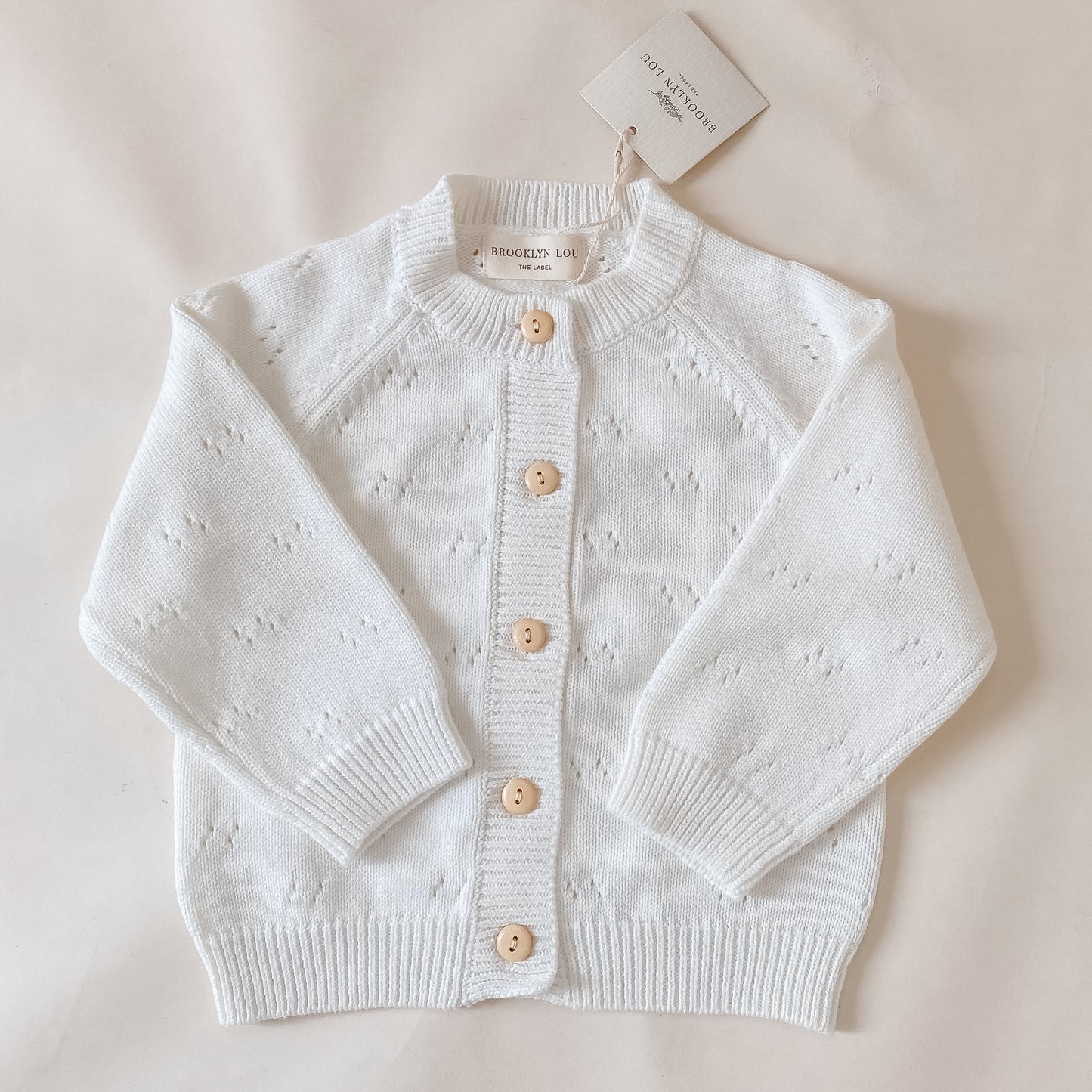 White Pointelle Knit Cardigan