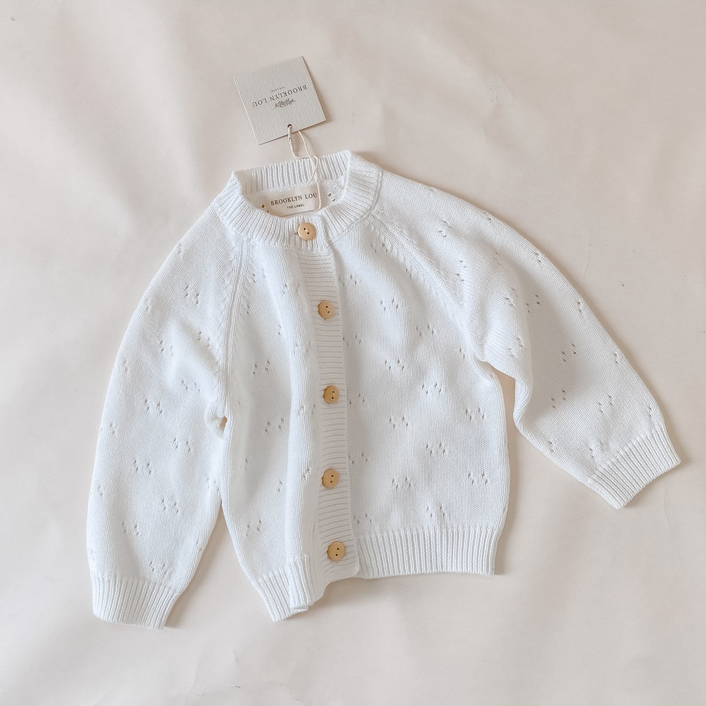 White Pointelle Knit Cardigan
