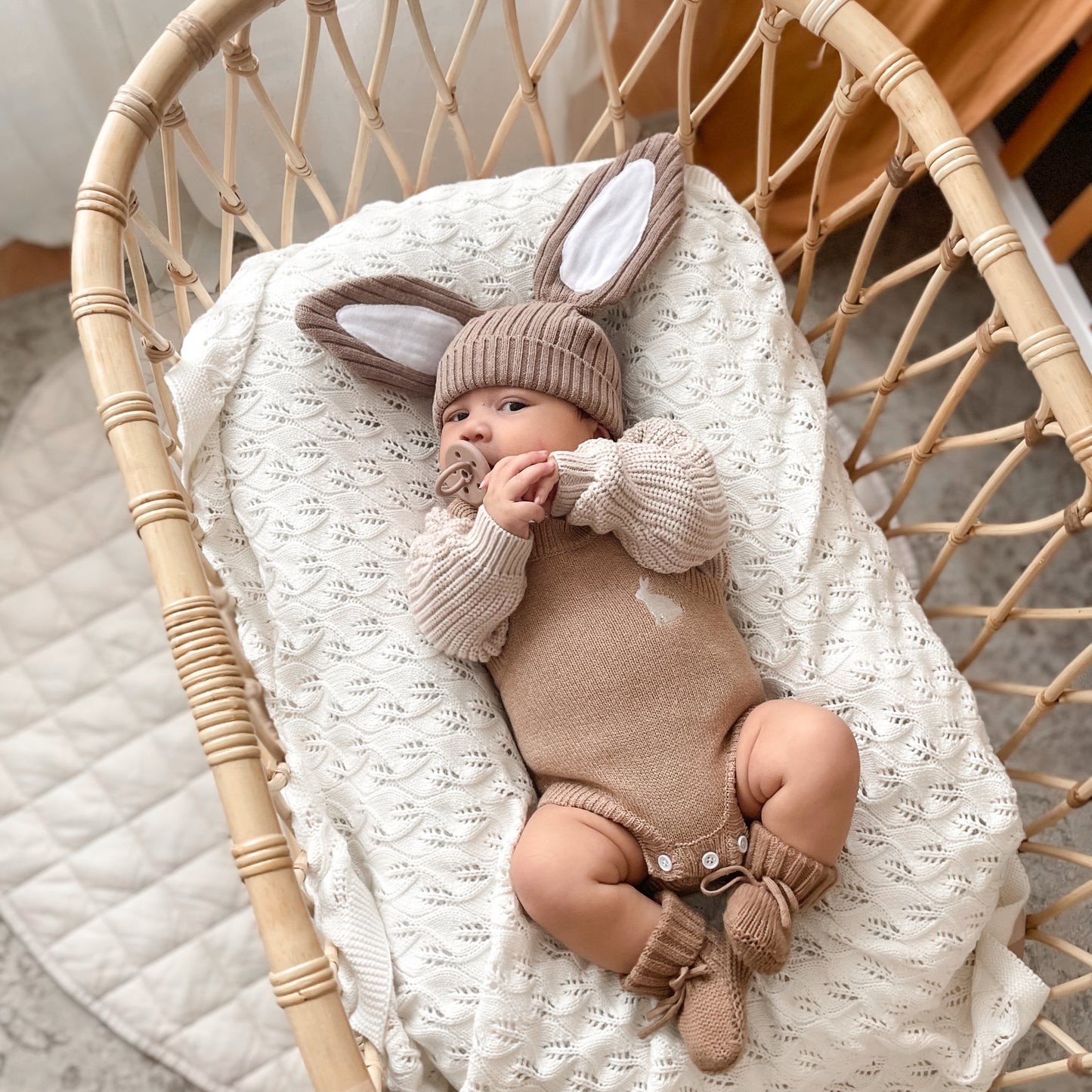 Knit Bunny Romper - Toffee Marle