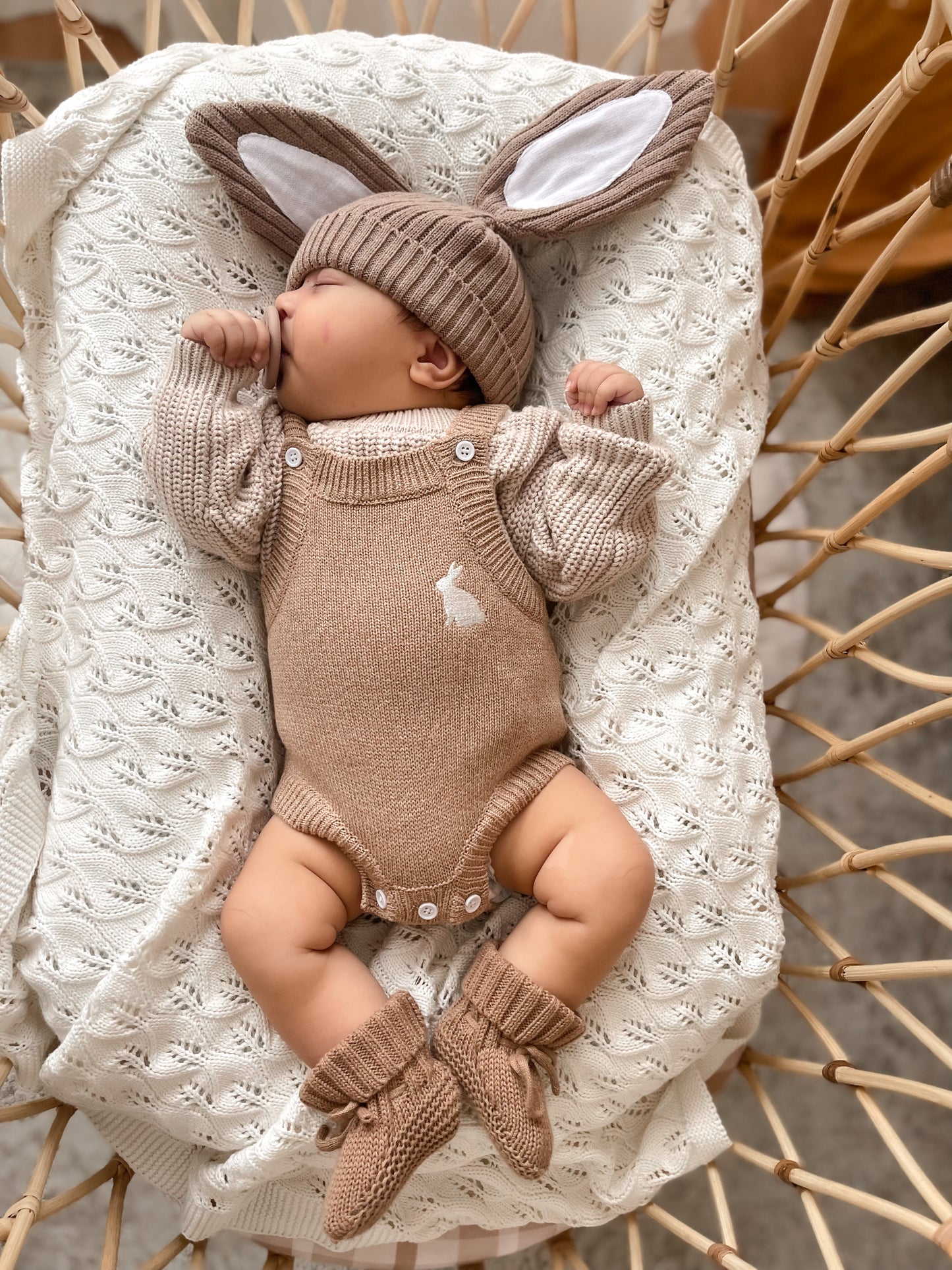 Knit Bunny Romper - Toffee Marle